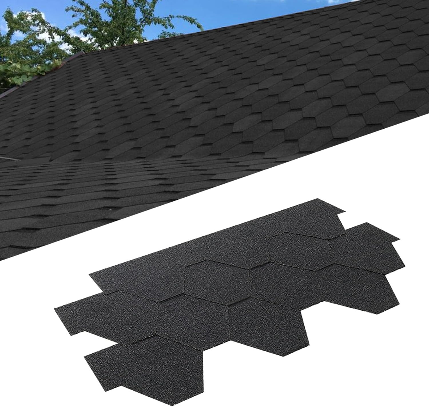 Pack of 18pcs Asphalt Roof Shingles 2.61sqm Self-Adhesive Sheds Roofing Felt Shingles Tiles for Most Roof of Sheds Arbour Porch Wendy House Doghouse Log Cabin (Hexagon Shingles, Black)