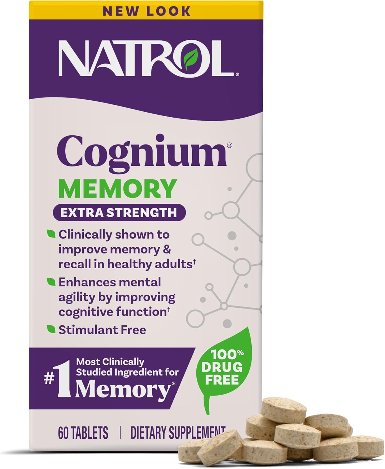 Natrol Cognium Memory Extra Strength, Brain Health Supplements for Adults, Enhances Mental Performance in Healthy Adults, 60 Tablets, Up to a 30 Day Supply
