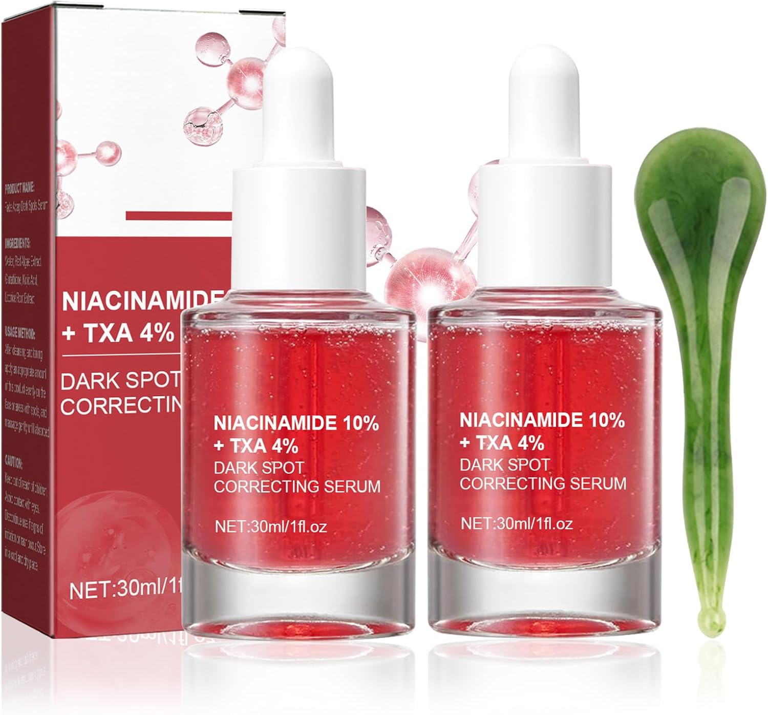 ThrivingAura 2Pcs Dark Spot Correcting Serum,Niacinamide Serum, 10% Niacinamide+ 4% Tranexamic Acid,Targeting Post-Acne Marks, Acne Scars,Even Skin Tone,Fragrance-Free(Comes with A Gua Sha Stick*1)