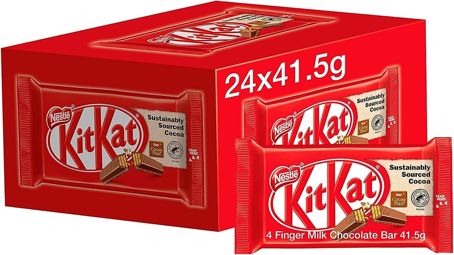 Kit Kat Chocolate Bars | 4 Fingers | 24 Packs of 41.5 g| Kit Kat Milk Buscuit Chocolate Blocks | Bulk Gift Box | Easter Christmas Birthday Present School Gifts | UK Stock | Sold by Essential Products