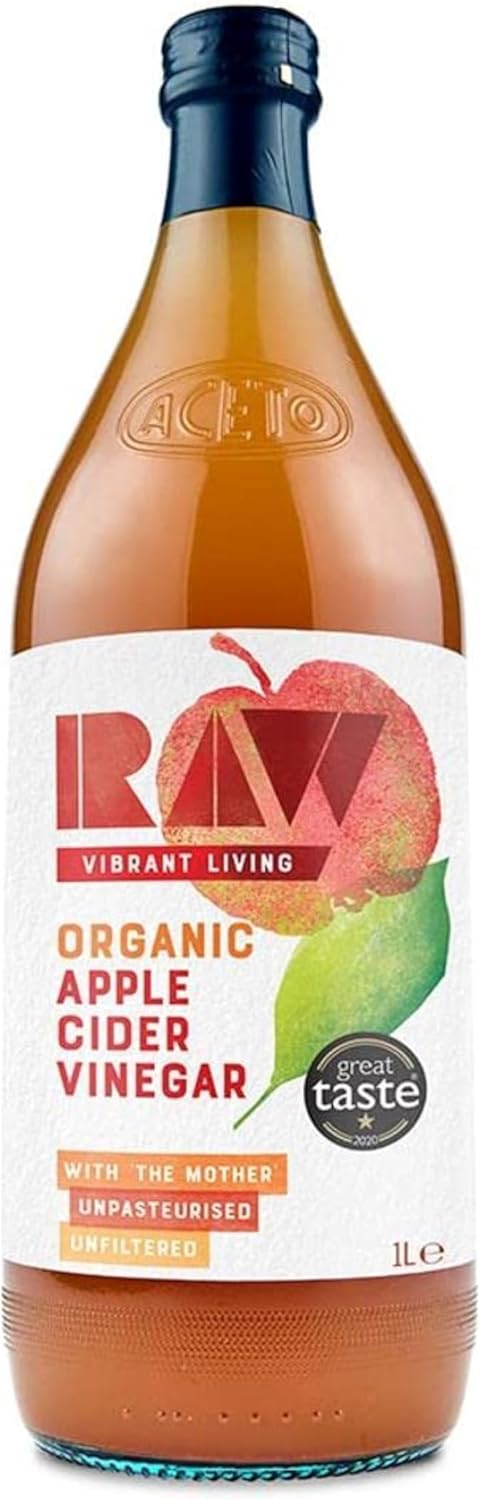 Raw Organic Apple Cider Vinegar with the Mother, 1L - Raw, Unpasteurised and Unfiltered - Gut Health, Aids Digestion - Naturally Vegan