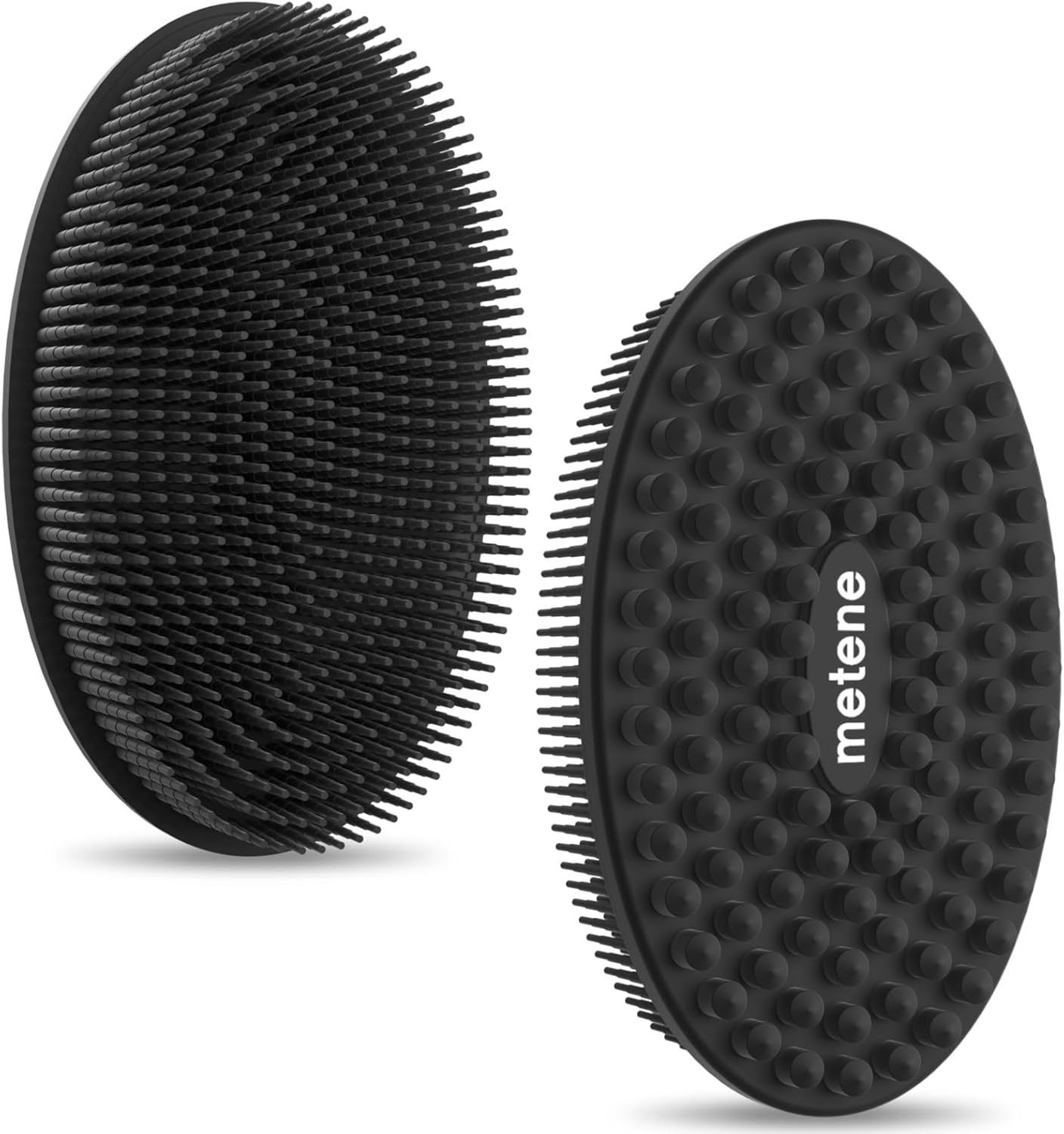 Metene 2 Pack Silicone Exfoliating Scrubber - Lathers Well, Long-Lasting, Soft Scrubbers for Shower and Bath (Black)