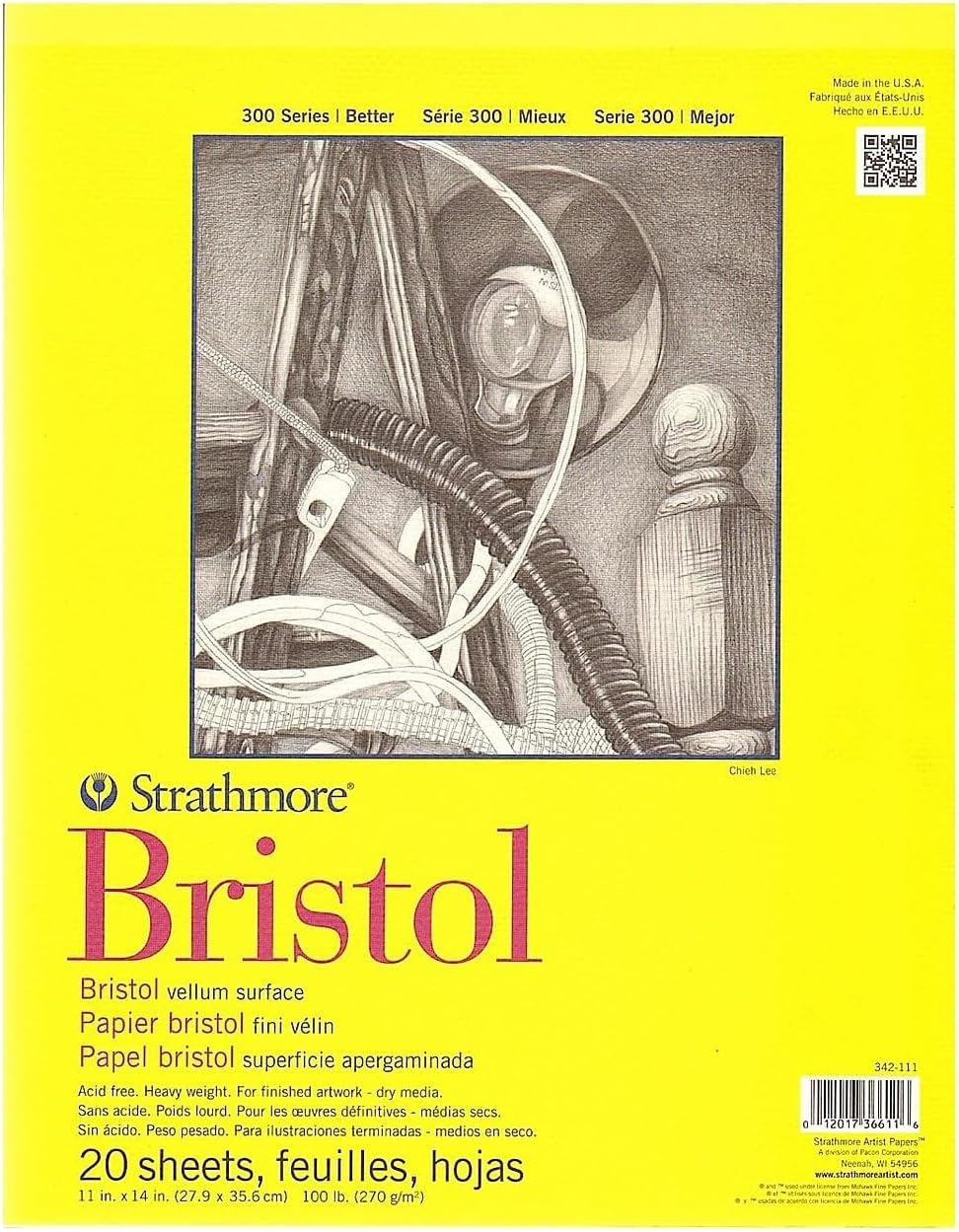 Pro-Art Paper Strathmore Bristol Vellum Paper Pad 11-inch x 14-inch, 20 Sheets, White