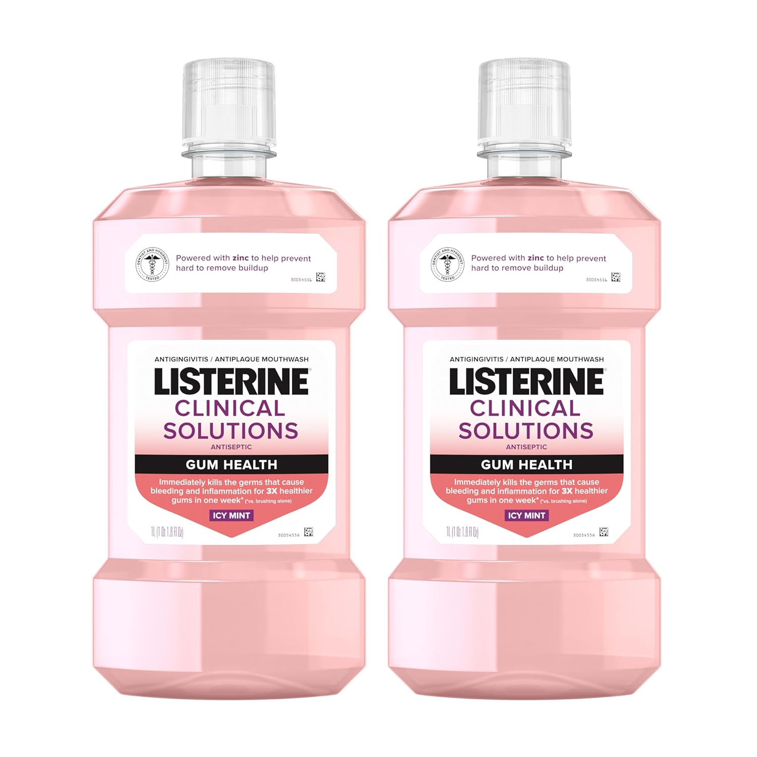 Listerine Clinical Solutions Gum Health Antiseptic Mouthwash, Antigingivitis & Antiplaque Oral Rinse Helps Prevent Buildup & Kills Germs for Healthier Gums, ICY Mint, Twin Pack, 1 L, 2 Pack