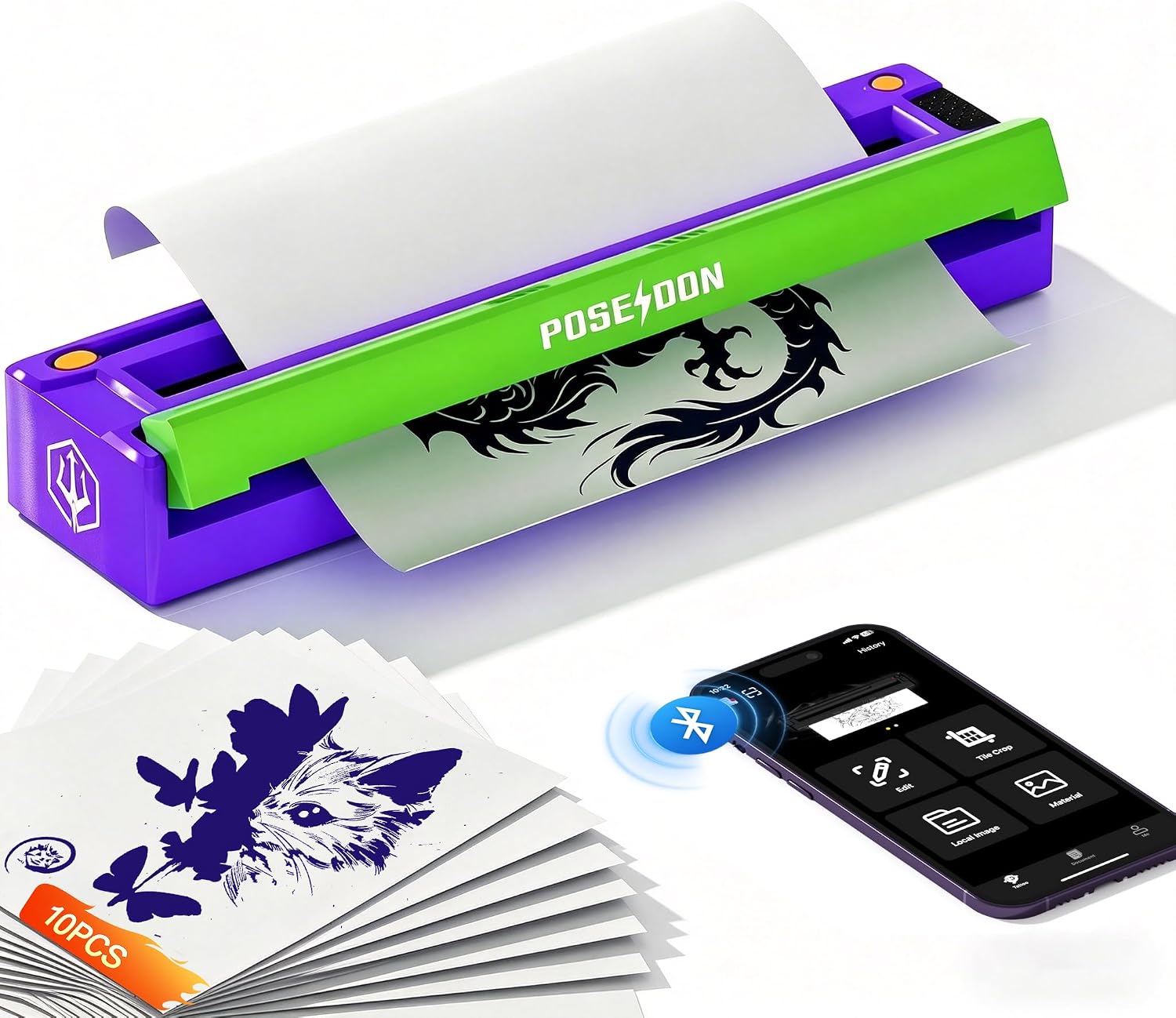 Poseidon Tattoo Stencil Printer Machine with 10pcs Transfer Paper