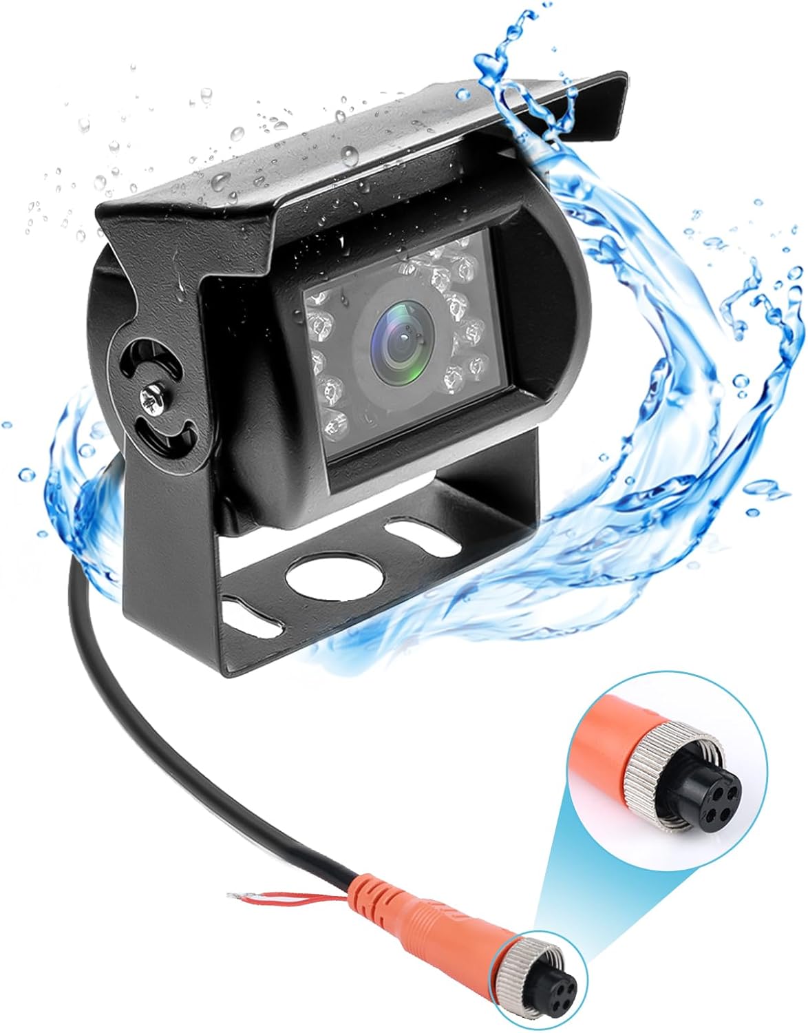 CAMECHO Backup Camera IR Night Vision without Guide Line Without Color Change Waterproof 4 Pin Aviation Connector Rear View Camera for Bus/RV/Truck/Trailer Heavy Duty (CVBS&AHD Monitor）