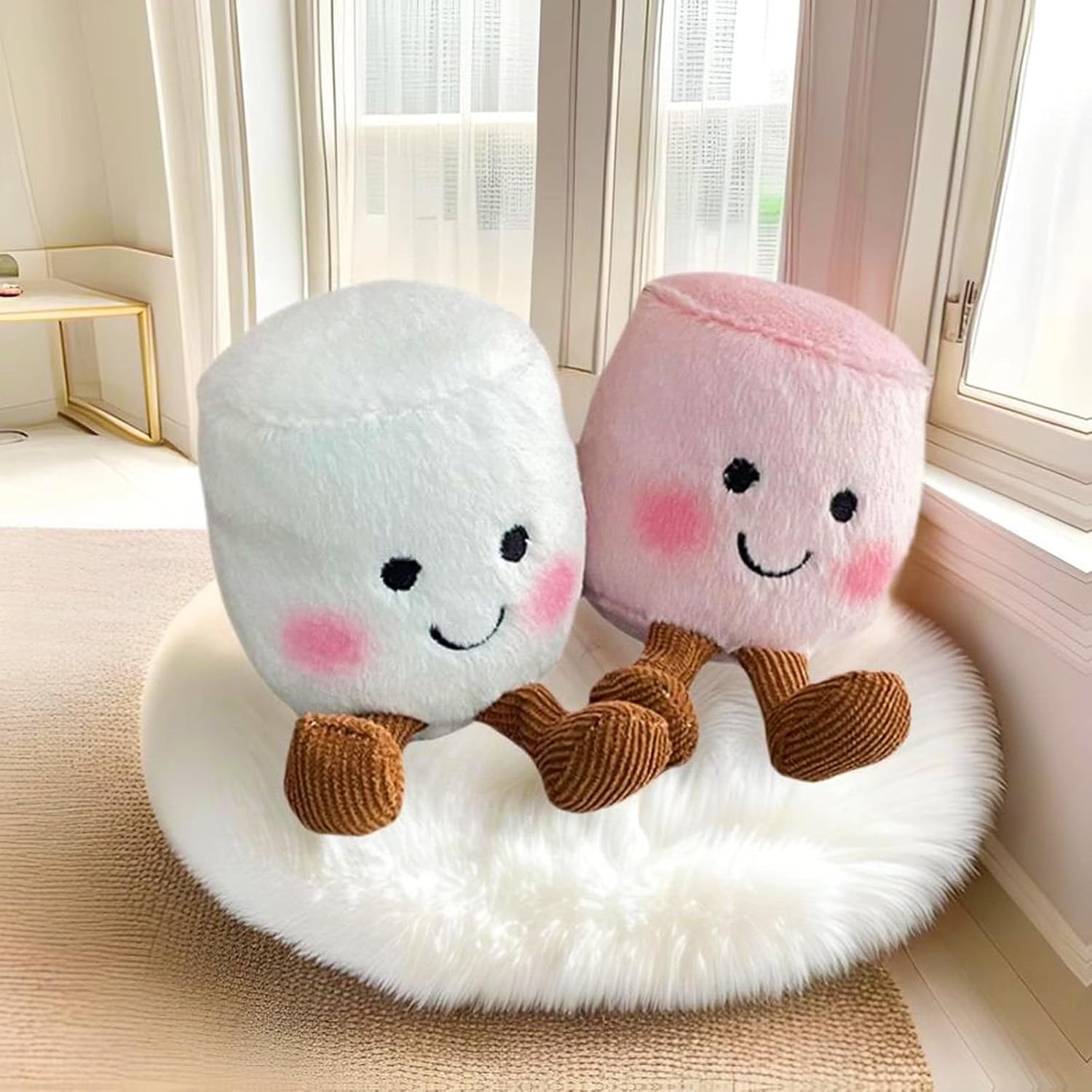 CHENYUOUYANG 2 Pcs Marshmallow Soft Toy, Plushies Stuffed Animal Soft Toys, Cute Plushies for Girls Plush Toys Fluffy Material Gifts for Home Decor Birthday Valentine's Day (12cm Pink and White)