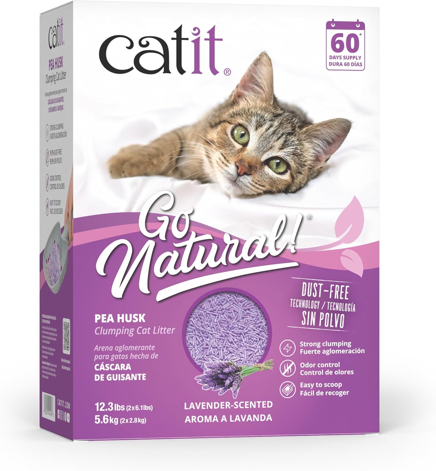 Catit Go Natural Lavender Scented Pea Husk Clumping Cat Litter, Deodorising, 99.9% Dust-Free, Fast Clumping Cat Litter, Plant-Based Litter for Cats & Kittens, 5.6kg (2 x 2.8kg)