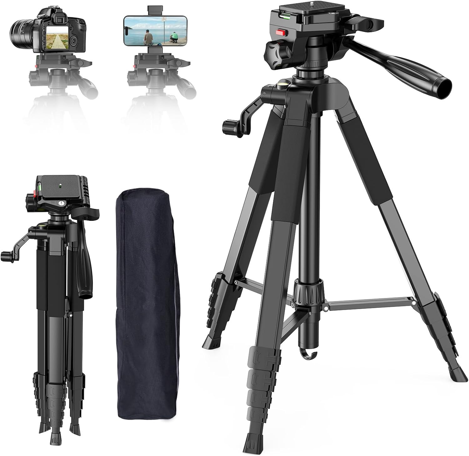 Tripod for Camera, 69 inches Camera Tripod Heavy Duty, Aluminum DSLR Tripod with Carry Bag, Professional Camera Tripod Stand for Spotting Scope Telescope Binoculars,Complete Tripod Units
