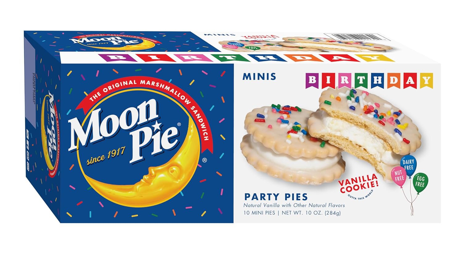 MoonPie Birthday Mini Party Pies, Vanilla Cookie, 10 Count, 10 oz, Dairy Free