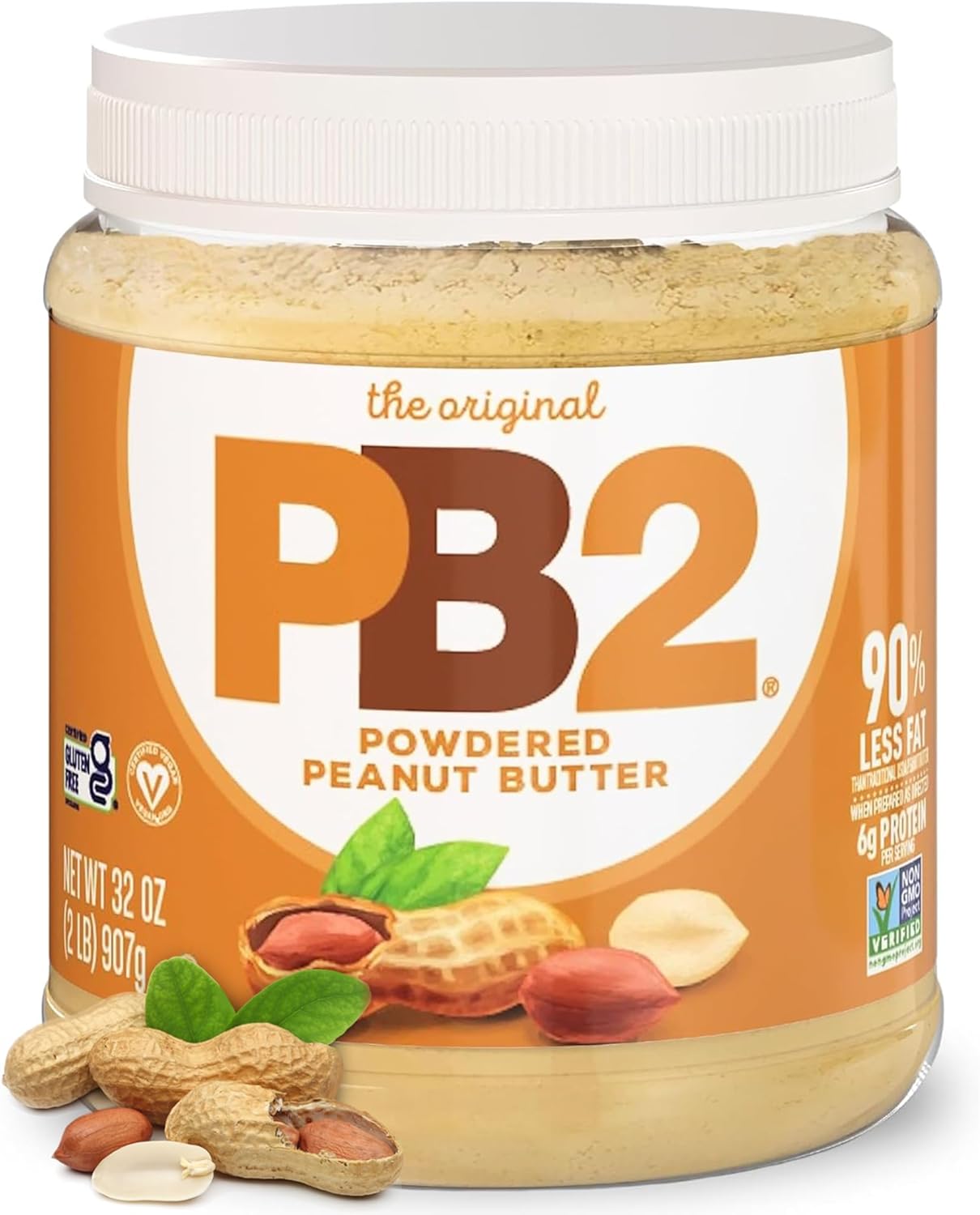 PB2 Original Powdered Peanut Butter - 6g of Protein, 90% Less Fat, Certified Gluten Free, Only 60 Calories per Serving, Perfect for Protein Shakes, Smoothies, and Low-Carb, Keto Diets - 907g