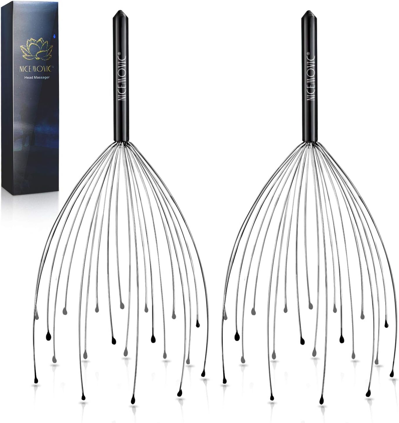 NICEMOVIC 2 Pack Head Scalp Massager, Stocking Stuffers Stress Relief Gifts for Women Men, 20 Fingers Scalp Head Scratcher for Hair Stimulation Body Relaxing (Black & Black)
