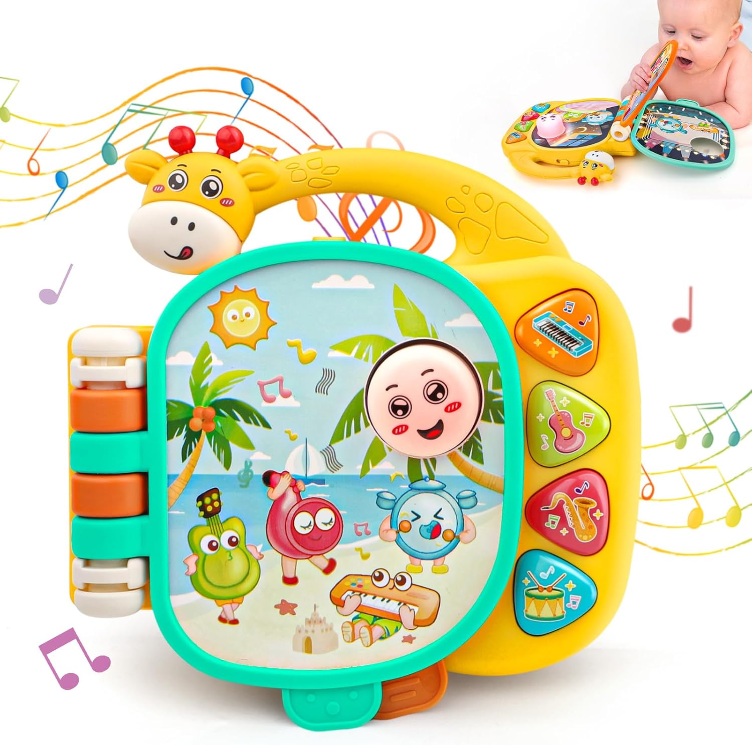 Obakaer Baby Toys 6 to 12 Months:Musical Sound Book Interactive Montessori Toy for 1 Year Old Boys with 3 Modes of Play & Lights Sensory Toddler Toys Birthday for Newborn Boys & Girls