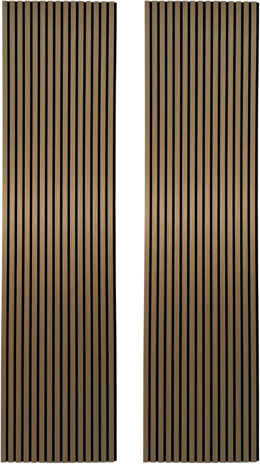 Wood Slat Acoustic Wall Panels – Soundproofing for Walls & Ceilings – Noise Reduction & Decorative Design – Home & Office – 240cm x 60cm (2 Pack - Natural Oak)