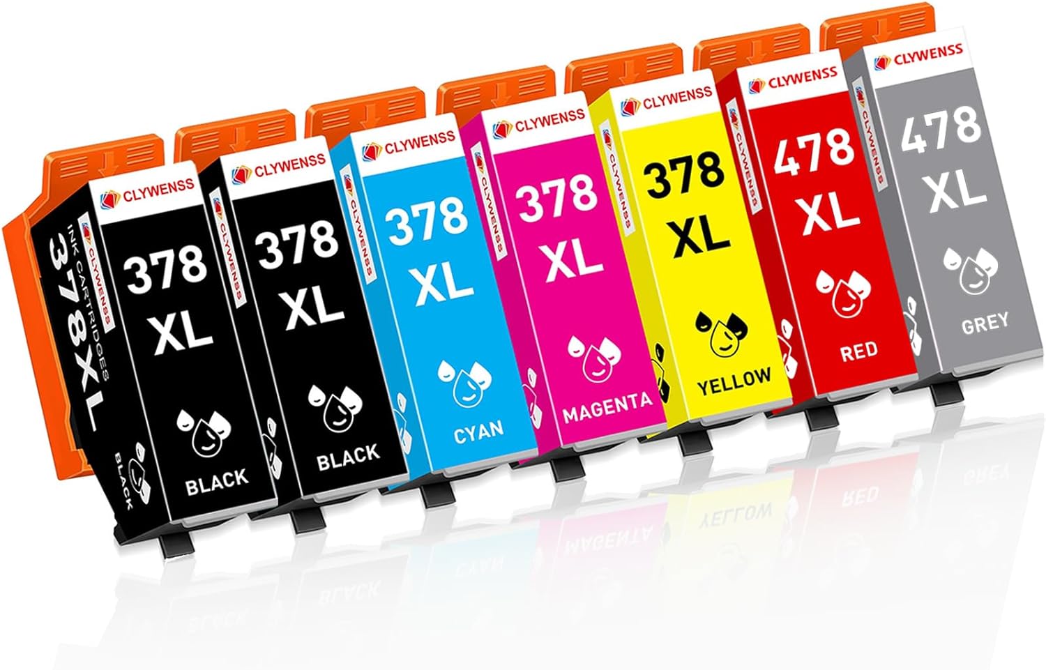 Clywenss 7-Pack 378XL 478XL Ink Cartridges Multipack Compatible with Epson 378 478 XL 378XL 478XL for Expression Photo HD XP-15000 XP15000 Printer Ink (2 Black, Cyan, Magenta, Yellow, Red, Grey)