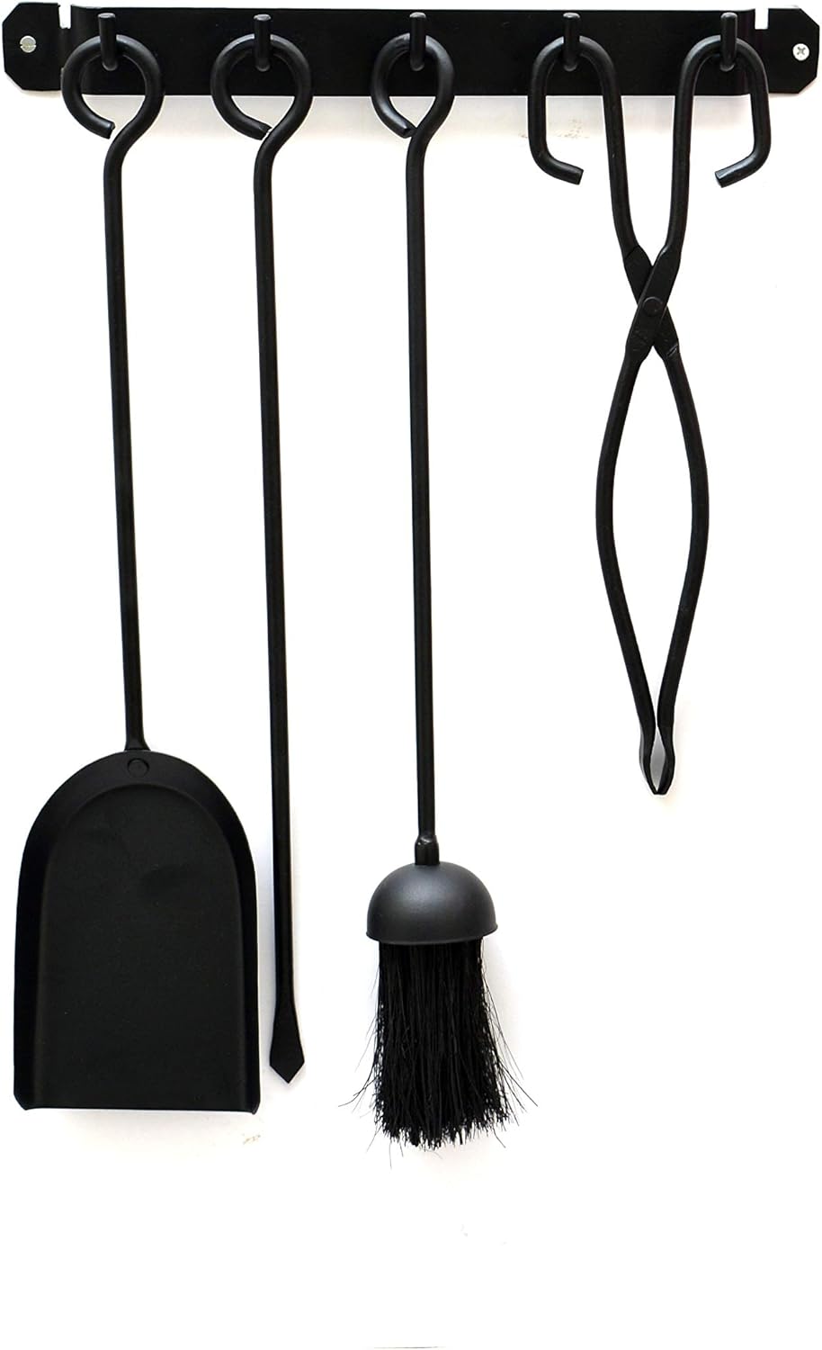 Black 4 Piece Wall Mounted Companion Set Includes - Wall Mounting Bracket - Shovel - Brush - Poker - Fireside - Fireplace - Hanging - Practical
