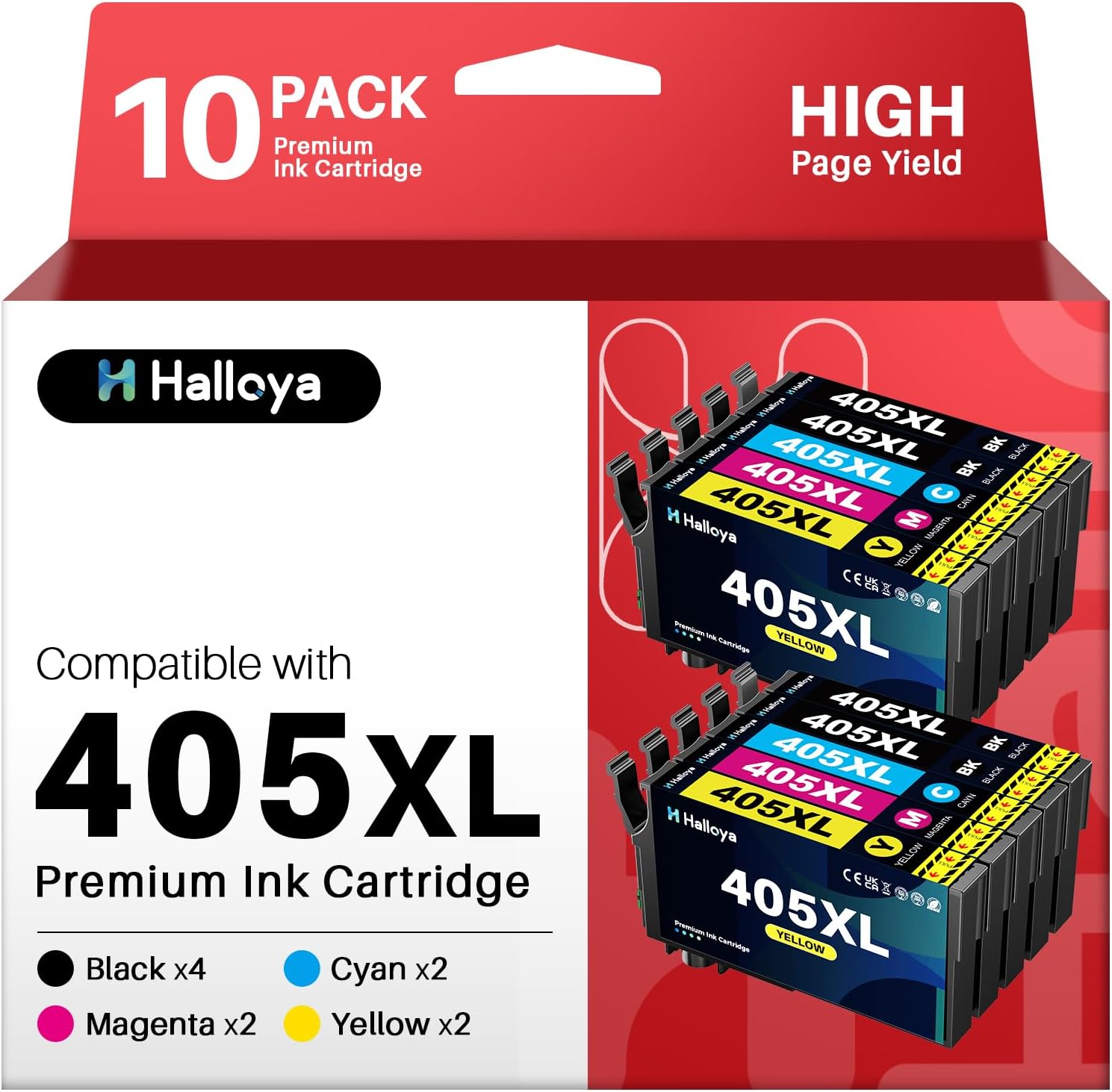 Halloya 405XL Ink Cartridges Multipack Replacement for Epson 405 Ink Cartridge Compatible for Epson Workforce WF-3820 WF-4820 WF-7830 WF-4830 WF-7840 WF-3825 WF-4825 (10-Pack)
