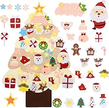LAMPTOP 3.2 Foot Felt Christmas Tree for Kids, 30Pcs Detachable Christmas Tree Ornaments with Lights Wall Decor Door Hanging Christmas Tree Set, DIY Xmas Gifts Decorations