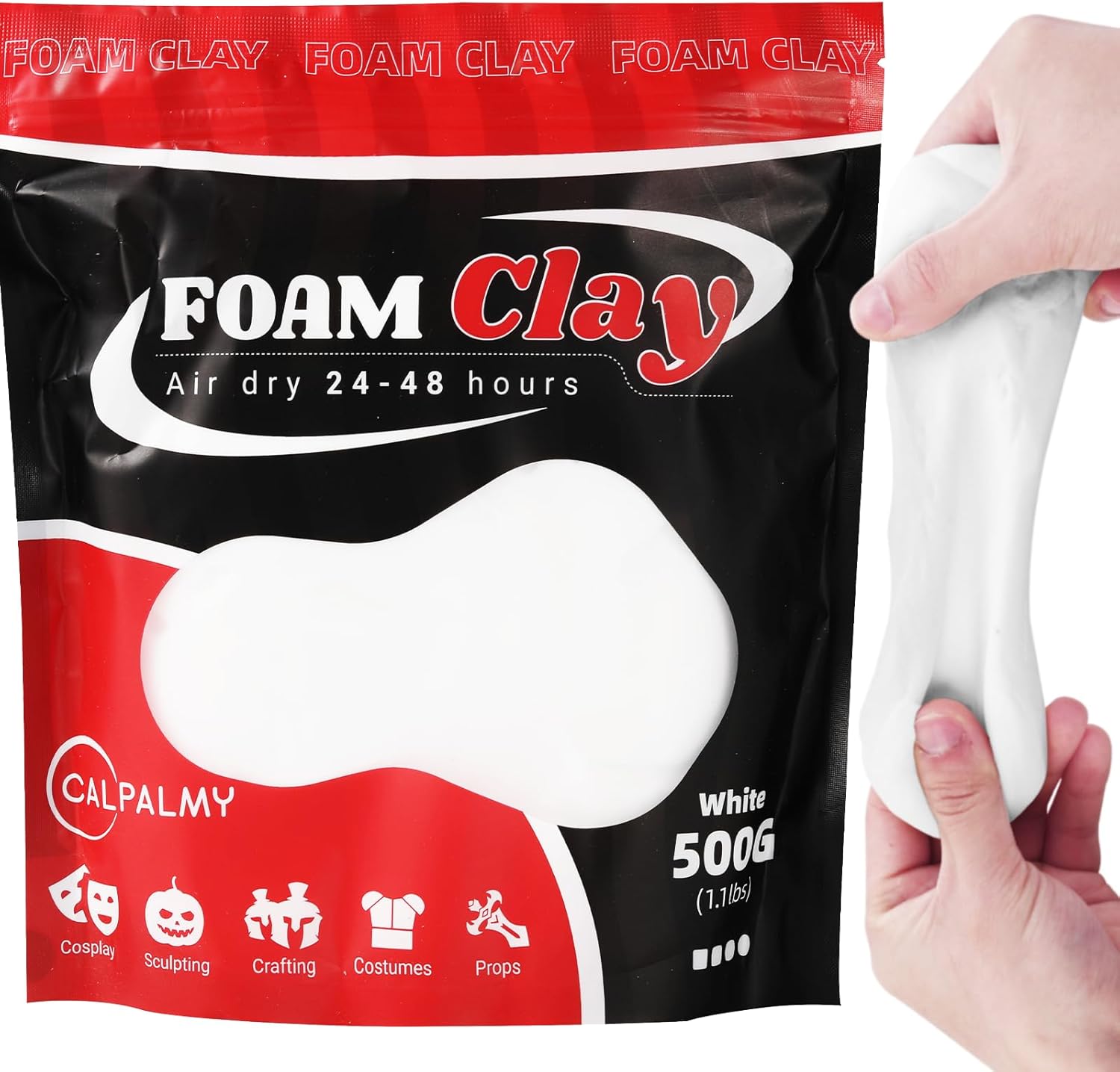 CALPALMY Air Dry Clay (1.1lbs Bag) - White Moldable Foam Clay for Cosplay - Airdry Soft Clay for Kids and Adults - Perfect Modeling Clay for Crafts, Sculpting, and Artistic Projects