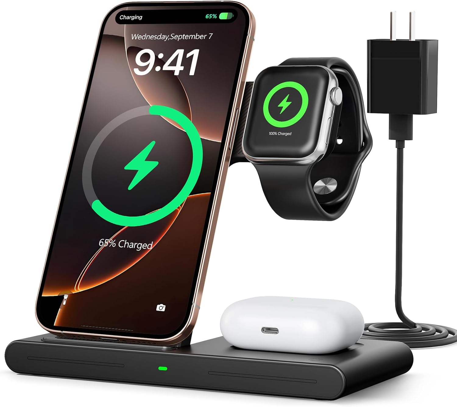 2025 Traveling Portable Wireless Fast Charger for Apple & Android Charging Station, 3 in 1 Charging for iPhone 16 15 14 13 12, Apple Watch Series & Air pods 4 3 2 Pro, Samsung Galaxy-Gifts for Family