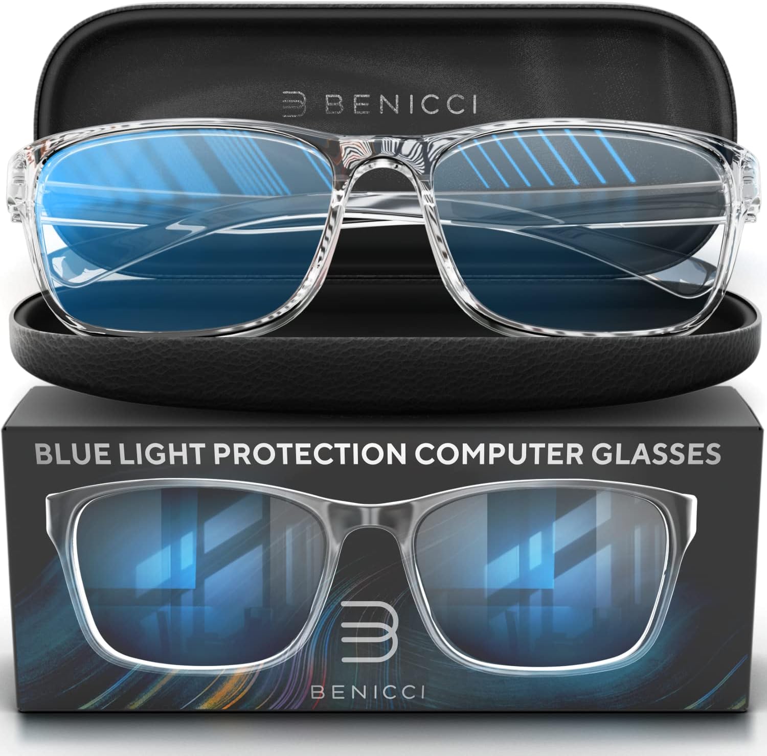 Stylish Blue Light Computer Blocking Glasses for Men and Women - Ease Digital Eye Strain, Dry Eyes, Headaches and Blurry Vision - Instantly Blocks Glare from Computers and Phone Screens, Case Included