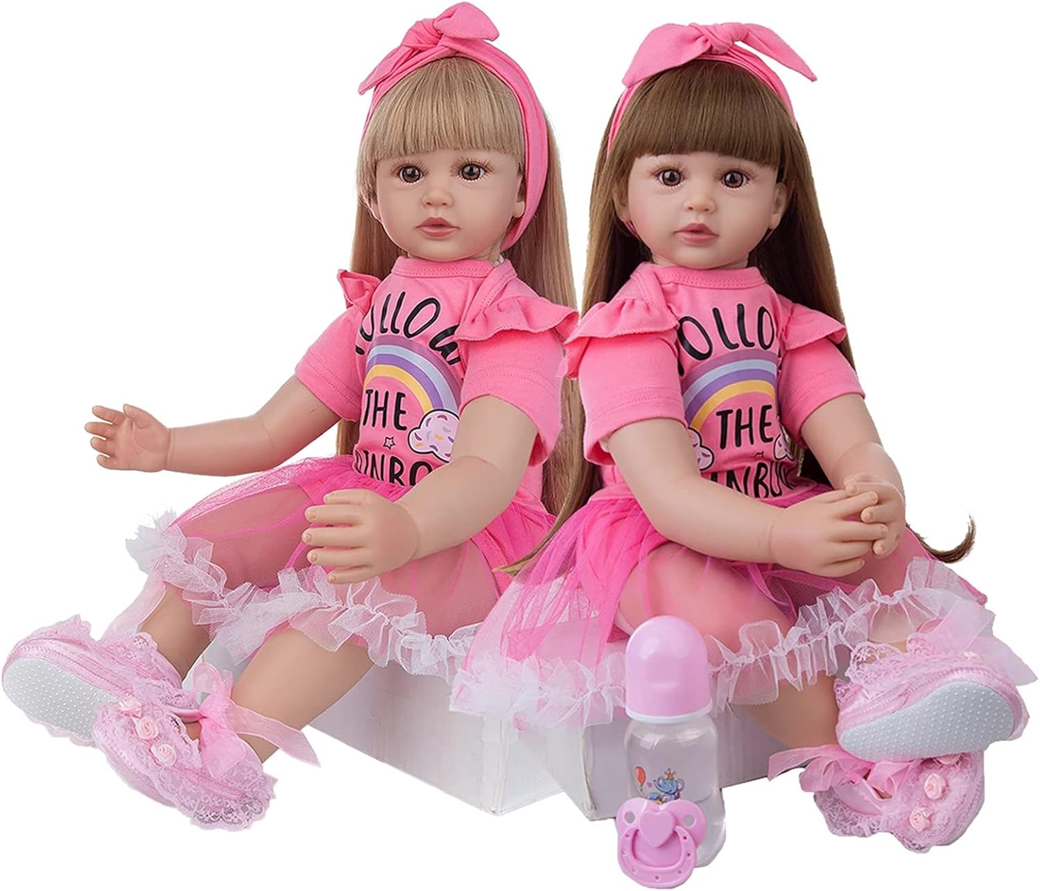 YIHANGG 24 Inch Reborn Baby Dolls 60cm Cloth Body Princess Girl Lifelike Reborn Toddler Long Hair For Kid Birthday Xmas Gift,Twins