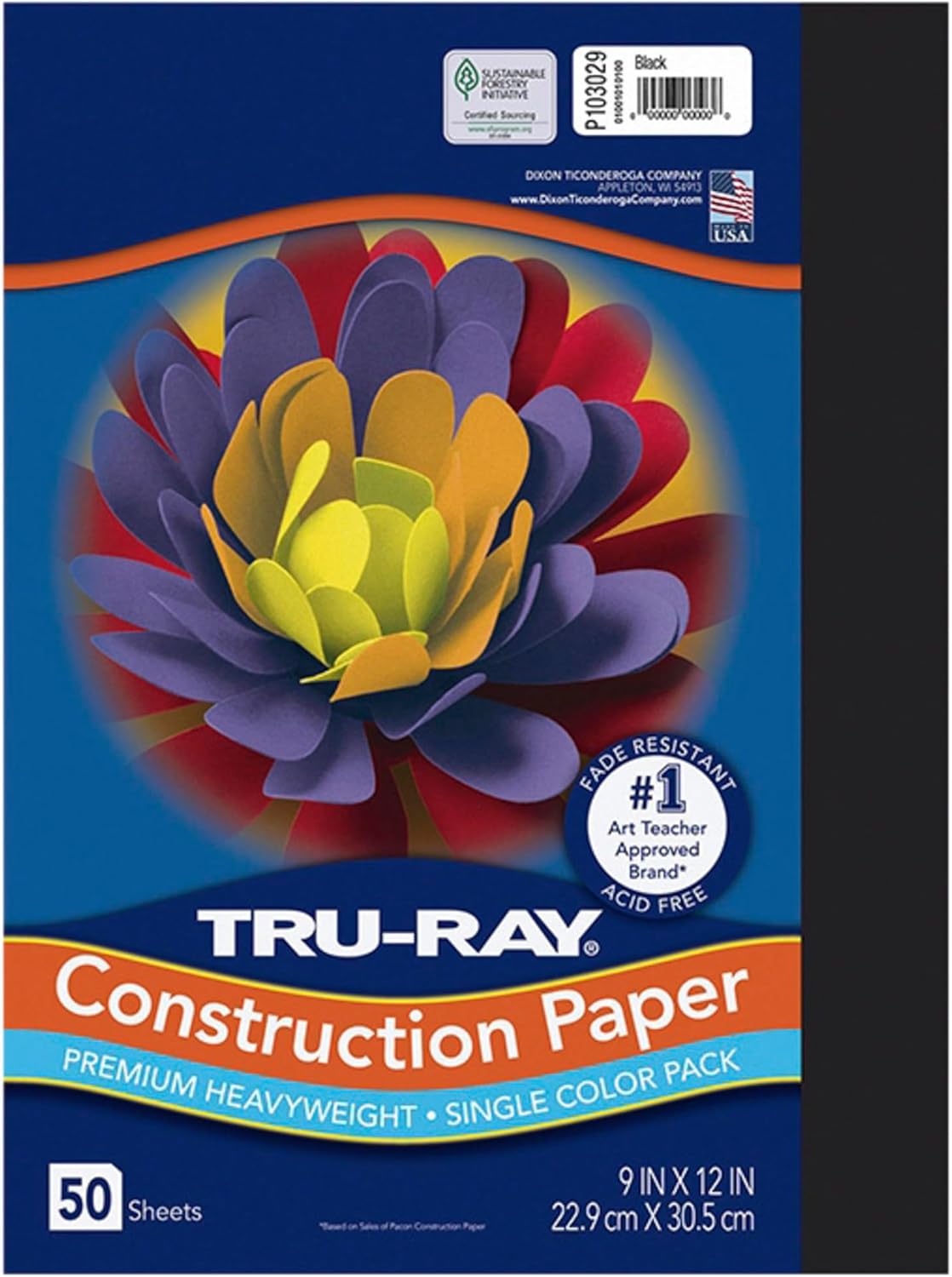 Pacon 103029 Tru-Ray Construction Paper, 76 lbs., 9 x 12, Black, 50 Sheets/Pack