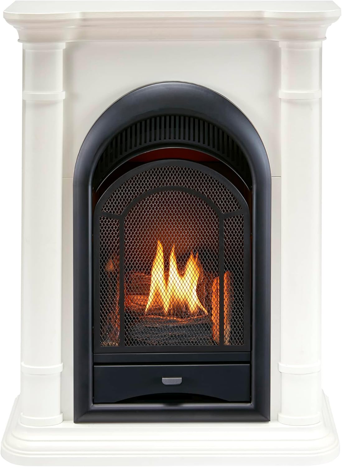 ProCom Dual Fuel Ventless Gas Fireplace System with Mantle, Thermostat Control, 4 Fire Logs, Use with Natural Gas or Liquid Propane, 10000 BTU, Heats up to 500 Sq. Ft., Antique White