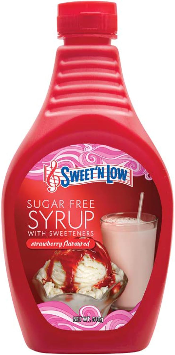Sweet'N Low Sugar Free Strawberry Flavoured Syrup 510g, Low Calorie Dessert and Drink Syrup with Sweeteners, Perfect for Milkshakes, Smoothies, Cocktails, Pancakes and Desserts