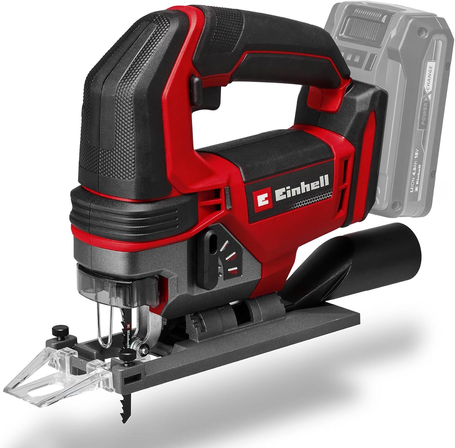 Einhell Cordless Jigsaw TE-JS 18/100 Li-Solo Power X-Change (18 V, 100 mm Cutting Depth in Wood, 26 mm Stroke Height, max. 45° Bevel cuts, incl. Saw Blade, Without Battery)