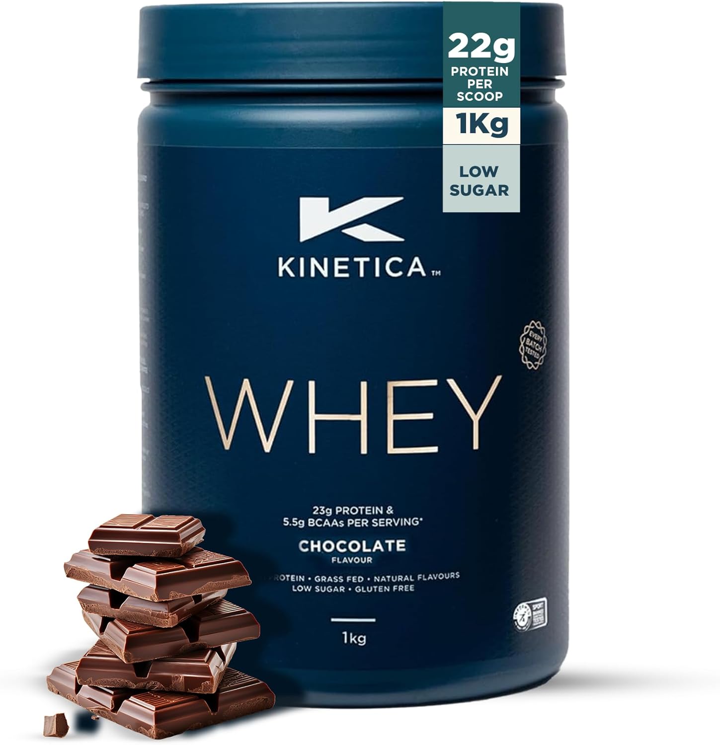 Kinetica Sports Whey Protein Powder - Chocolate Flavour | 22g Protein/Serve, 33 Servings/1Kg Pack | Gluten Free Supplement | Optimum for Muscle Growth & Recovery | Mixes Well with Water, Milk & Shakes