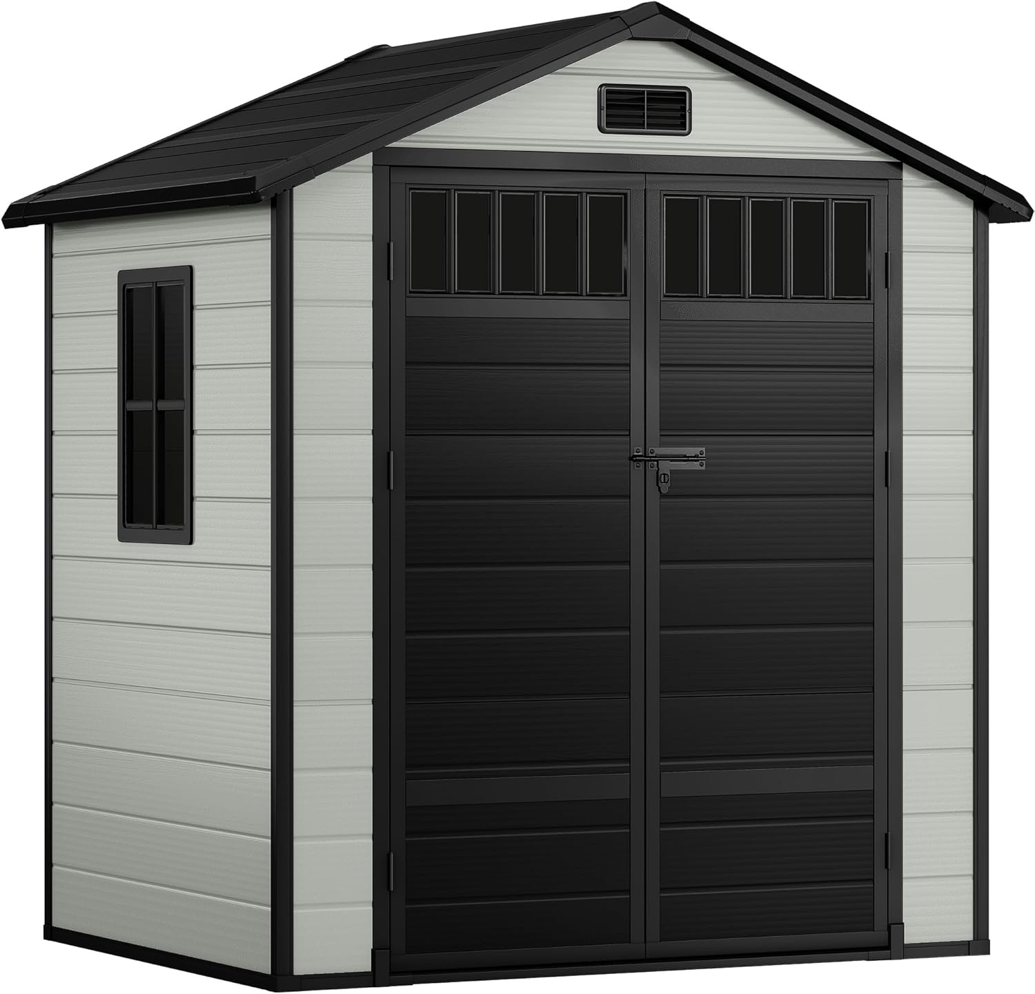 DWVO 6x4.4 FT Resin Storage Shed with Fence-Style and Side Windows, Lockable Door, and Vents for Garden, Backyard, Patio, Lawn, Blue-Gray