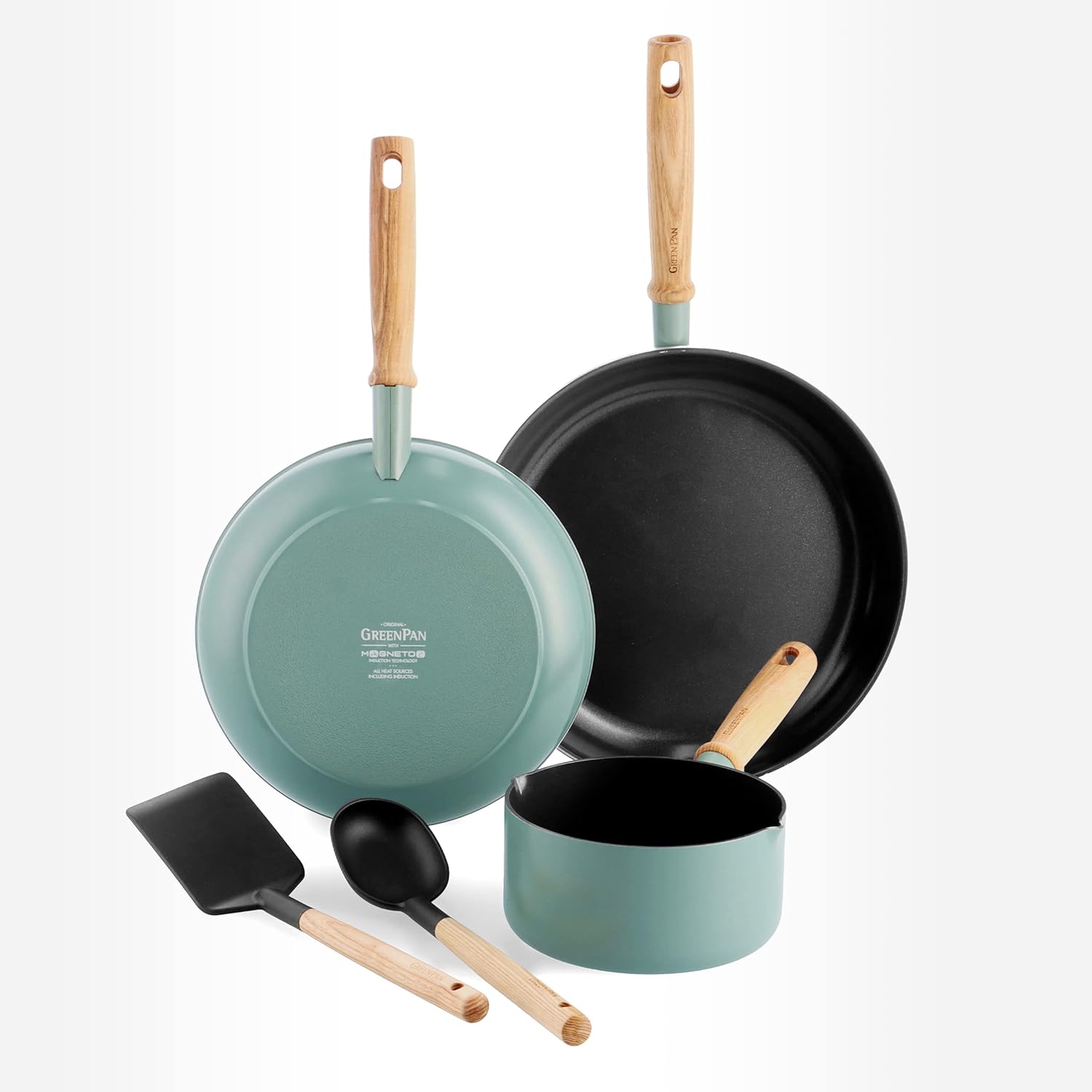 GreenPan Mayflower Pots and Pans Set, 5 Piece, PFAS Free, Blue