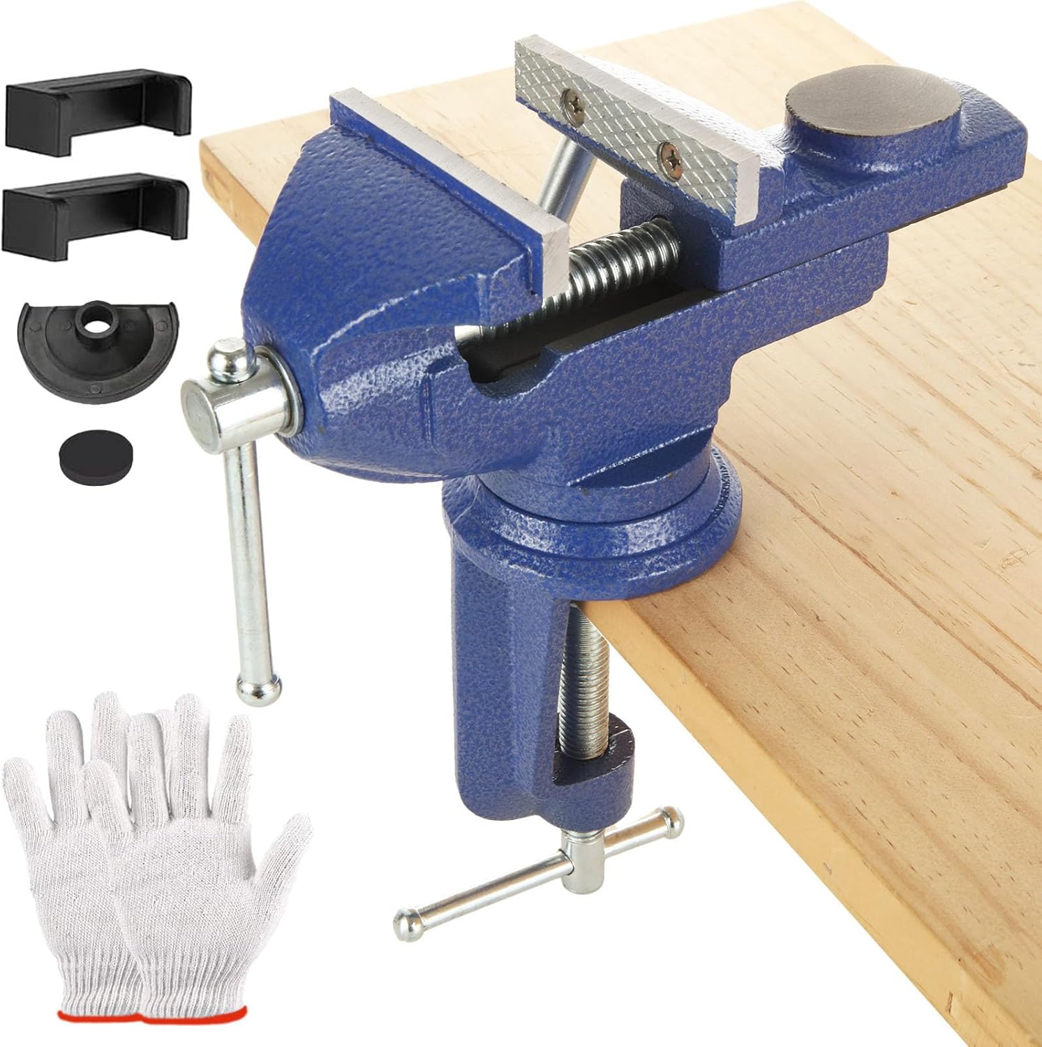 MUXHEL Vice 70mm, Bench Vice Clamp 360° Swivel Base Vices for Workbench, Heavy Duty Work Bench Vice Table vice for Woodworking Cutting Conduit Metalworking Drilling Sawing-Blue