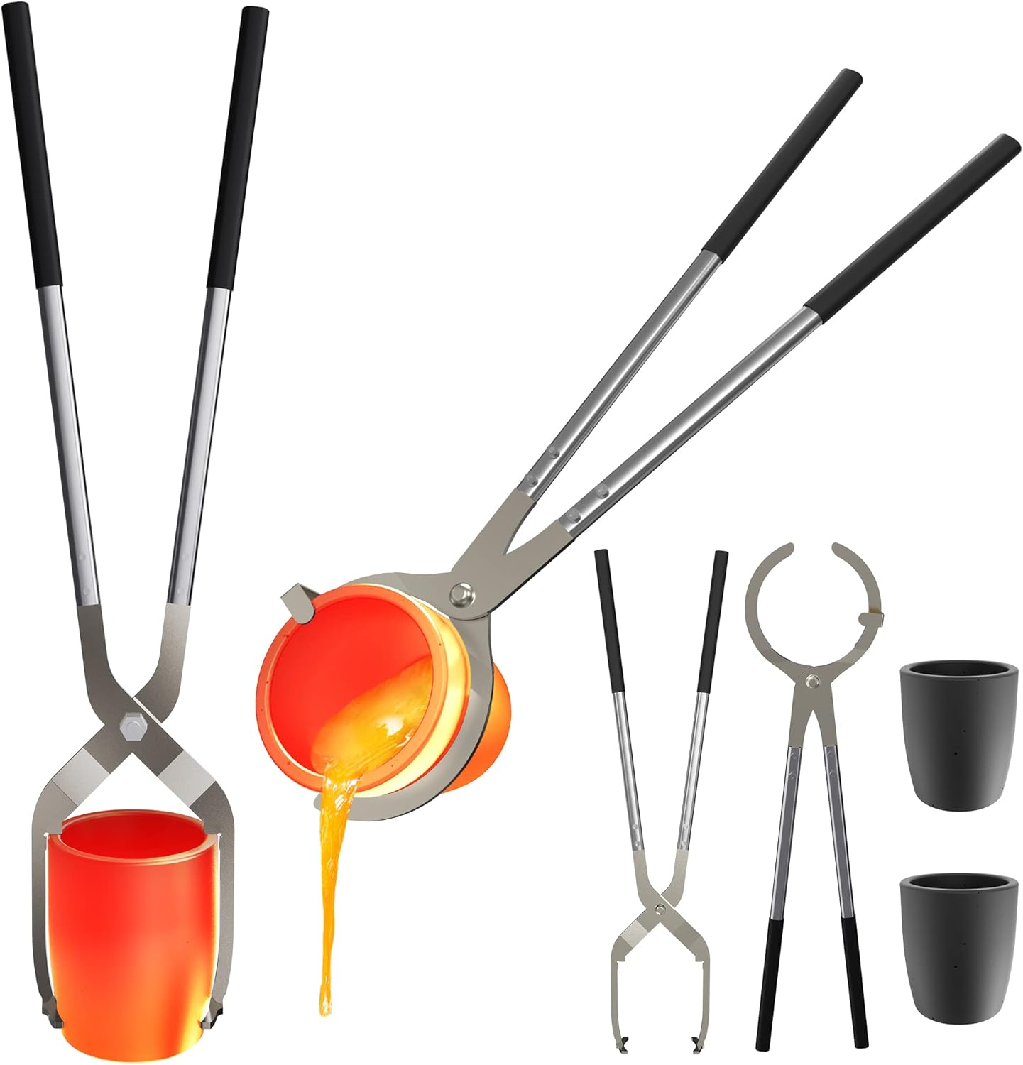 Nelyrho #10 (26lbs-12kg) Crucible Tongs Set with 2 Graphite Crucibles for Melting Metal, Metal Casting Tools Lifting and Pouring Tongs for Jewelers Metal Casting Smelting