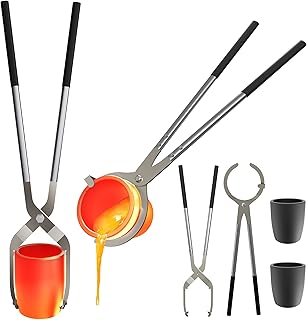 Nelyrho #10 (26lbs-12kg) Crucible Tongs Set with 2 Graphite Crucibles for Melting Metal, Metal Casting Tools Lifting and Pouring Tongs for Jewelers Metal Casting Smelting