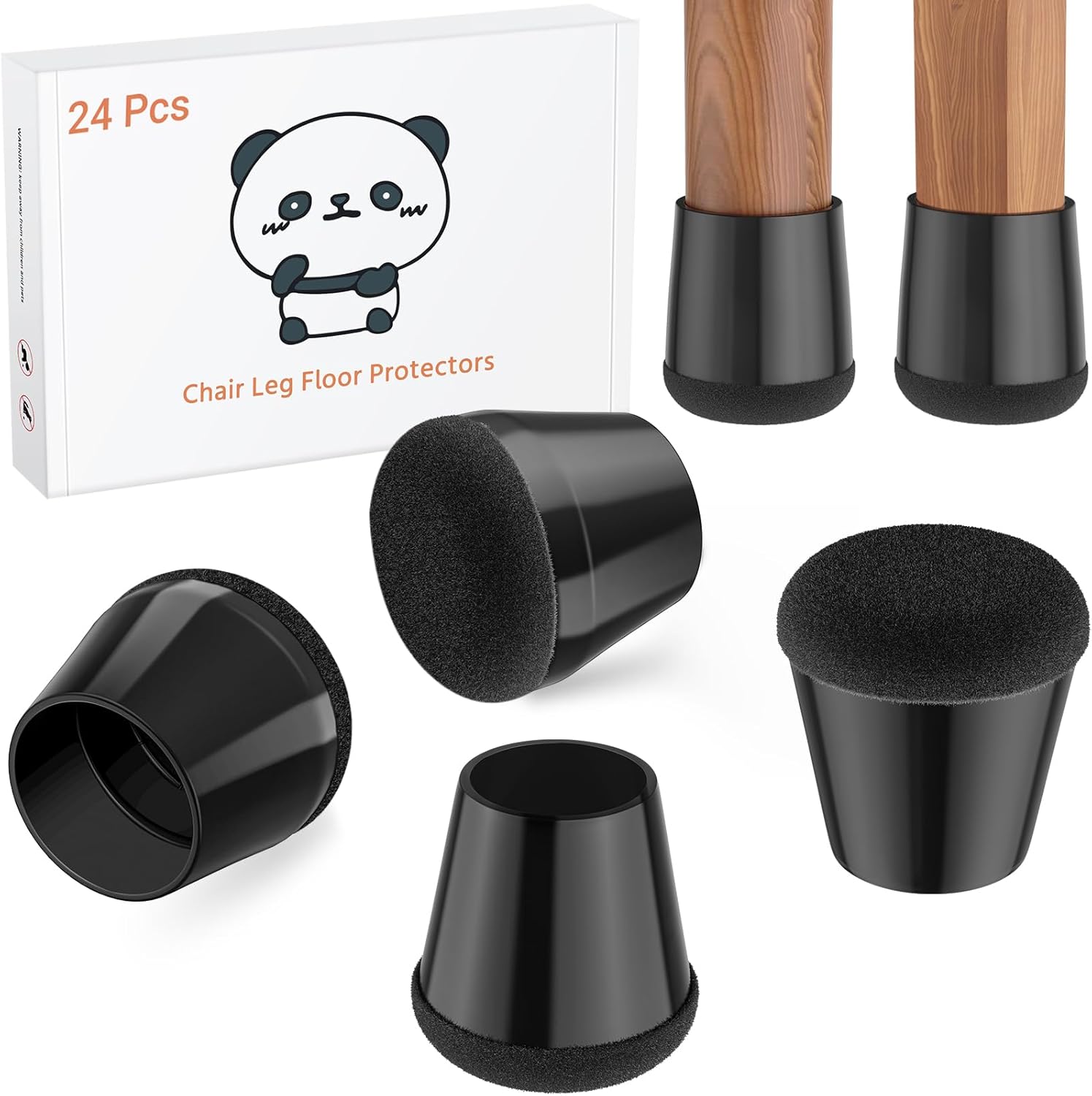 Meldel Chair Leg Floor Protectors Extra Small 24PCS - Furniture Felt Silicone Integrated Chair Foot Covers/Dark-Black/Rubber - Protect Floors from Scratches,Reduce Noise