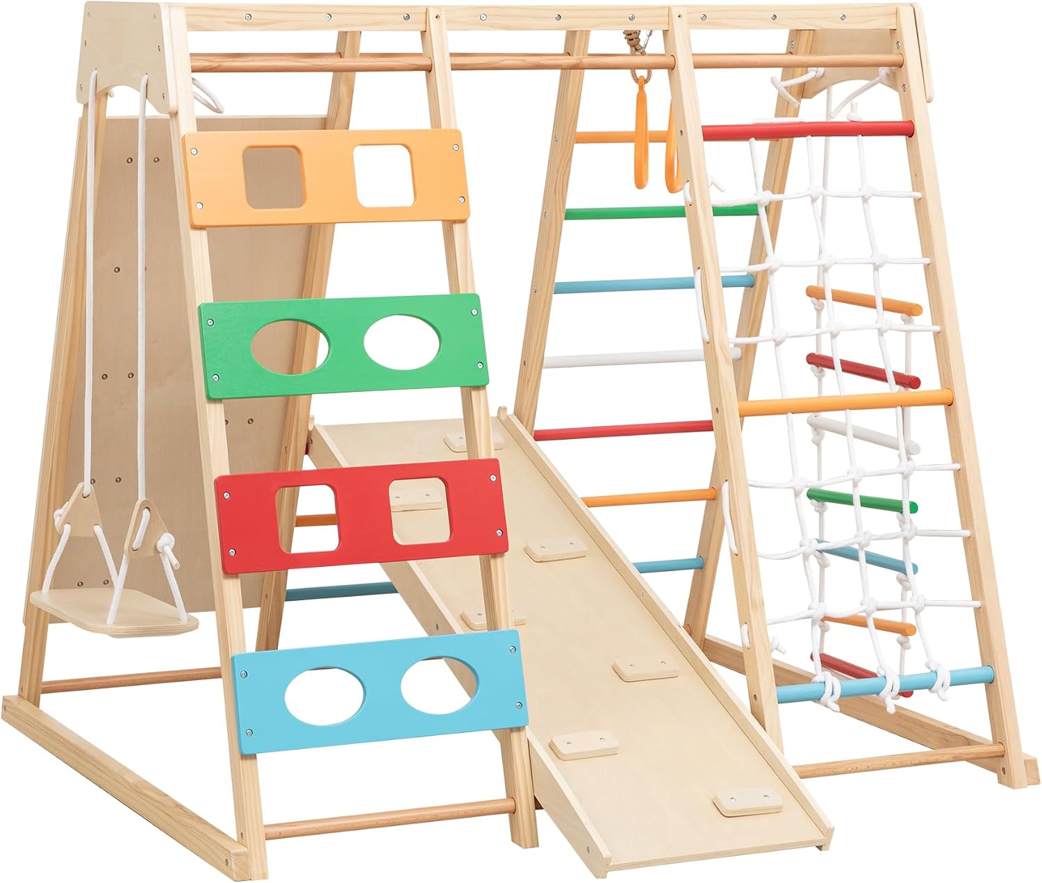 9-in-1 Indoor Jungle Gym, Natural Wood Kids Playset
