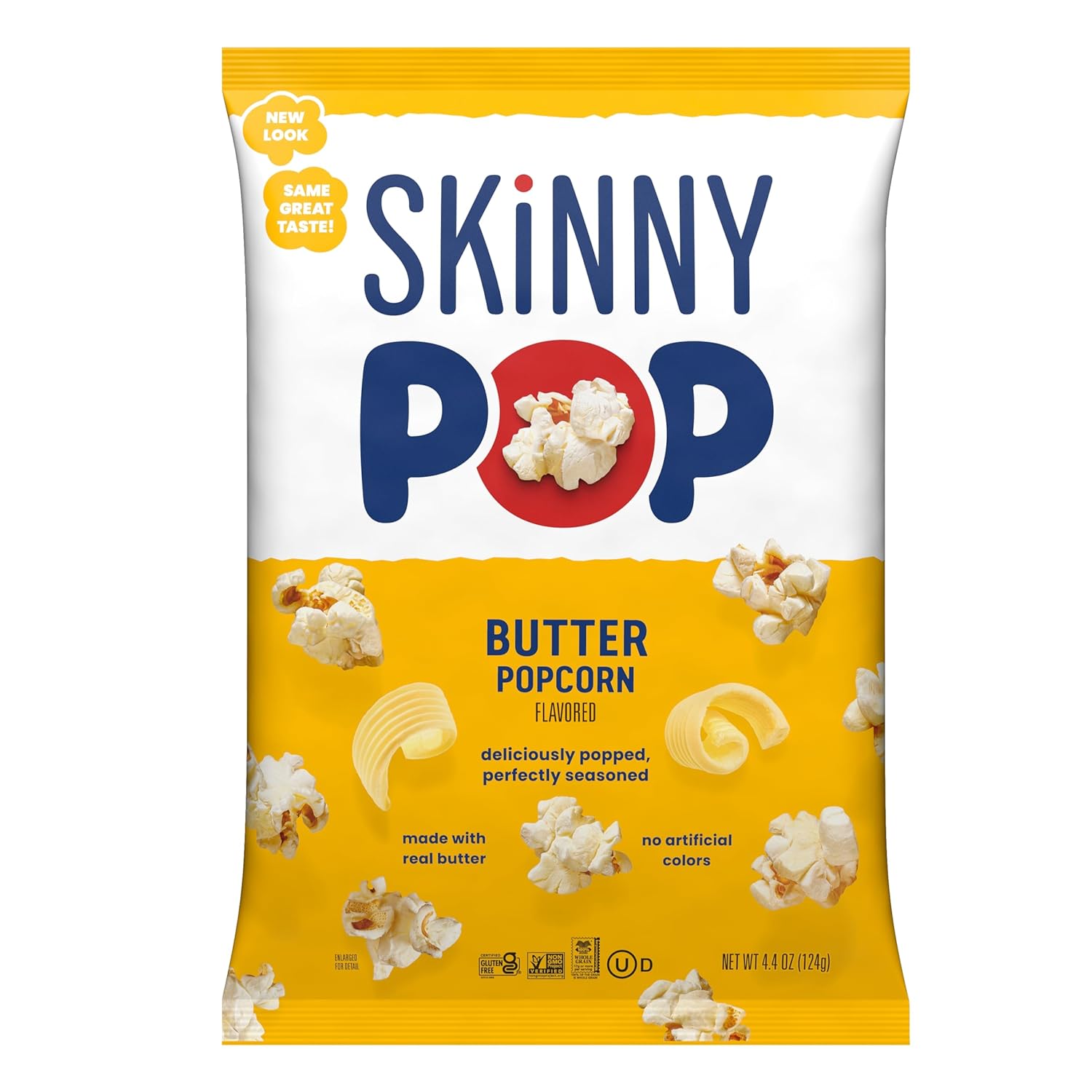 SkinnyPop Popcorn, Butter, Made with Real Butter, Whole Grain Snack, 4.4oz Bag