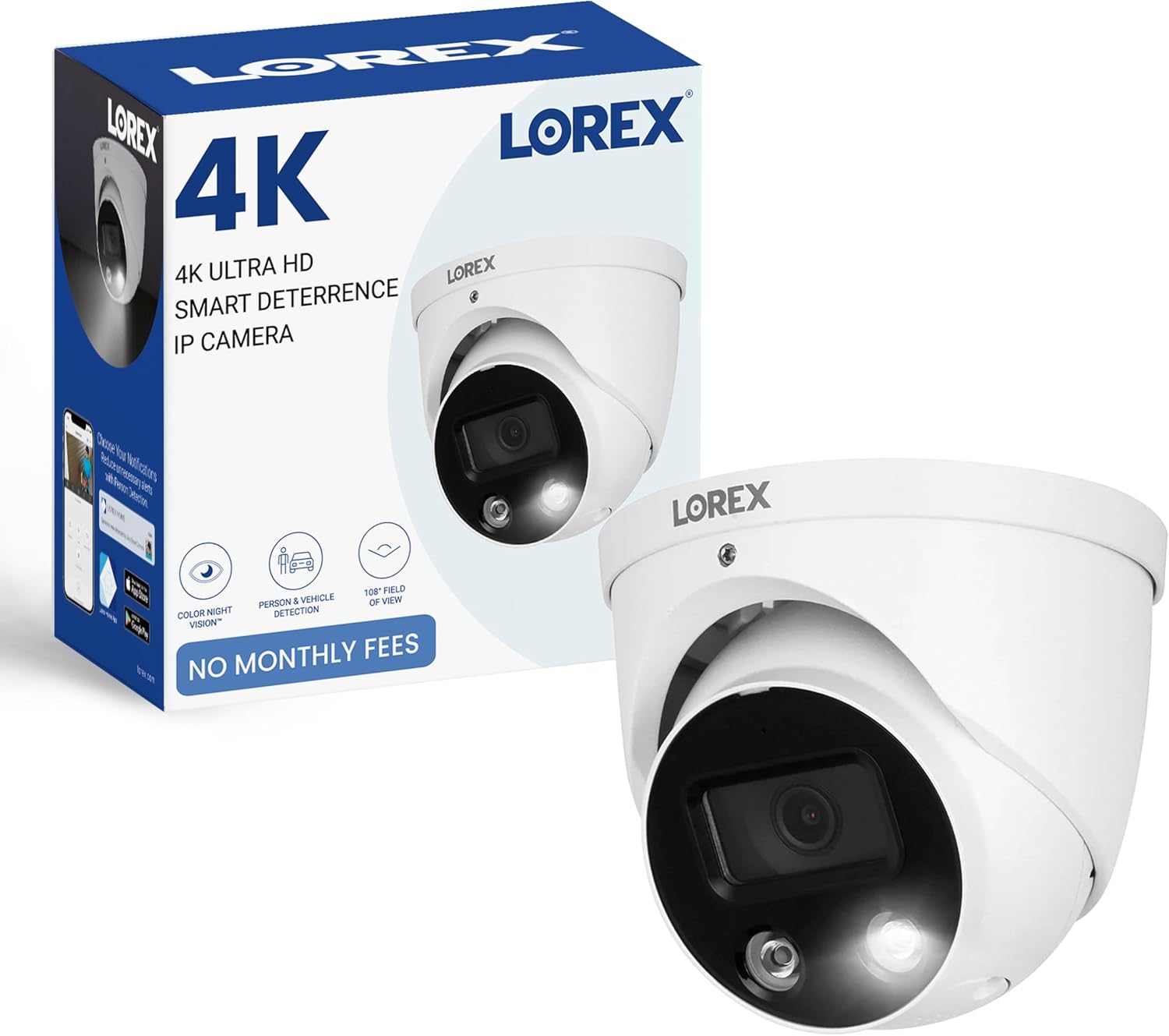 Lorex 4K Ultra HD PoE Outdoor Metal Dome Add-On Security Camera – 8MP, 2.8mm Fixed Lens, Smart Deterrence, Smart Motion Detection Plus, Siren Warning
