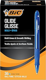 BIC Glide Velocity Bold Ballpoint Pens, Bold Point (1.6 mm), Blue Ink Pens, Translucent Barrel, 36-Count Pack (VLGB361-BLU)