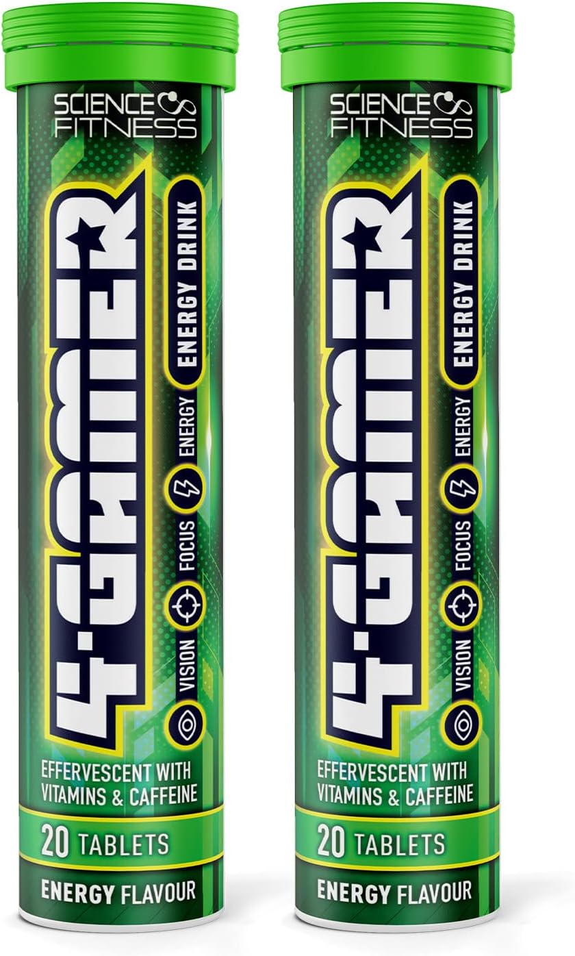 Gaming Supplement 4Gamer - Stimulants for Energy, Focus & Vision - Nootropic Brain Booster with Caffiene, Taurine & Vitamins (2 Tubes)