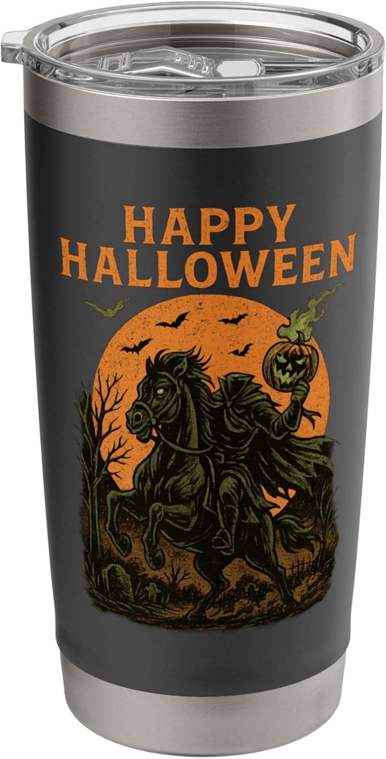Happy Halloween Headless Horseman Vintage Flaming Pumpkin Stainless Steel Insulated Tumbler