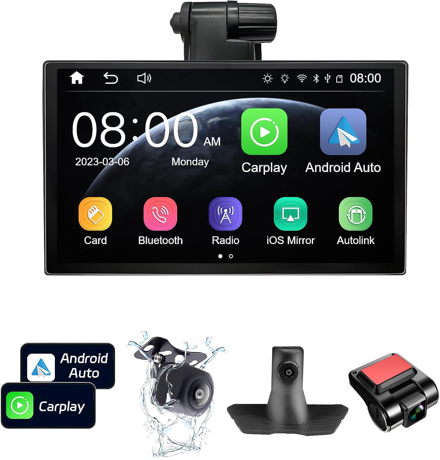 Upgrade Double Din Portable Car Stereo, Wireless Carplay & Android Auto, 7" IPS Touchscreen Car Audio Receivers, 1080p Backup Camera, GPS Navigation, Bluetooth, Mirror Link, AUX/FM