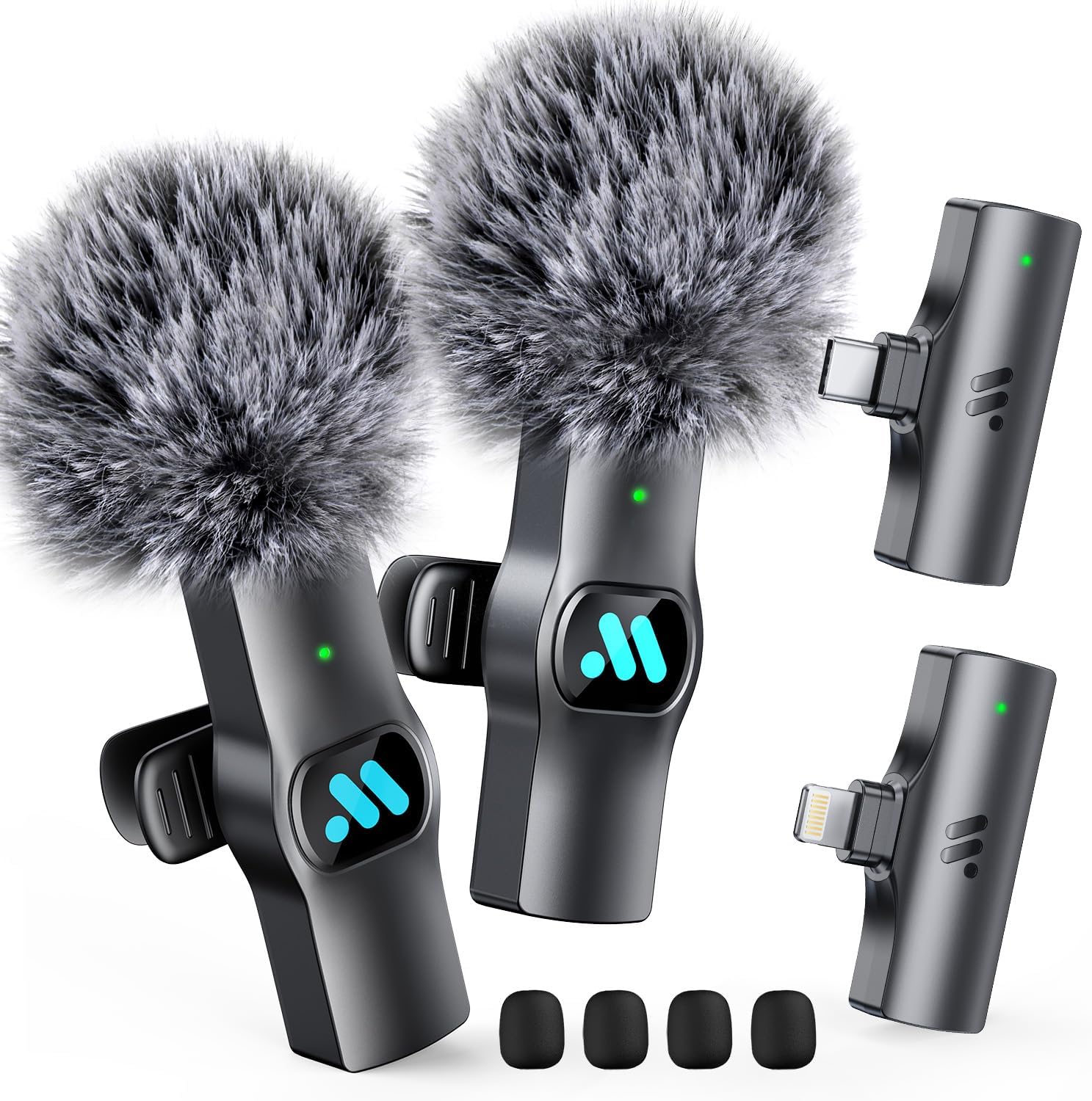 2pcs Dual Receivers Mini Microphone for iPhone 7-16 iPad Android Video Recording,Lavalier Wireless Microphone for Game Live Streaming,Interviews,YouTube,TikTok,Vlog,Gift
