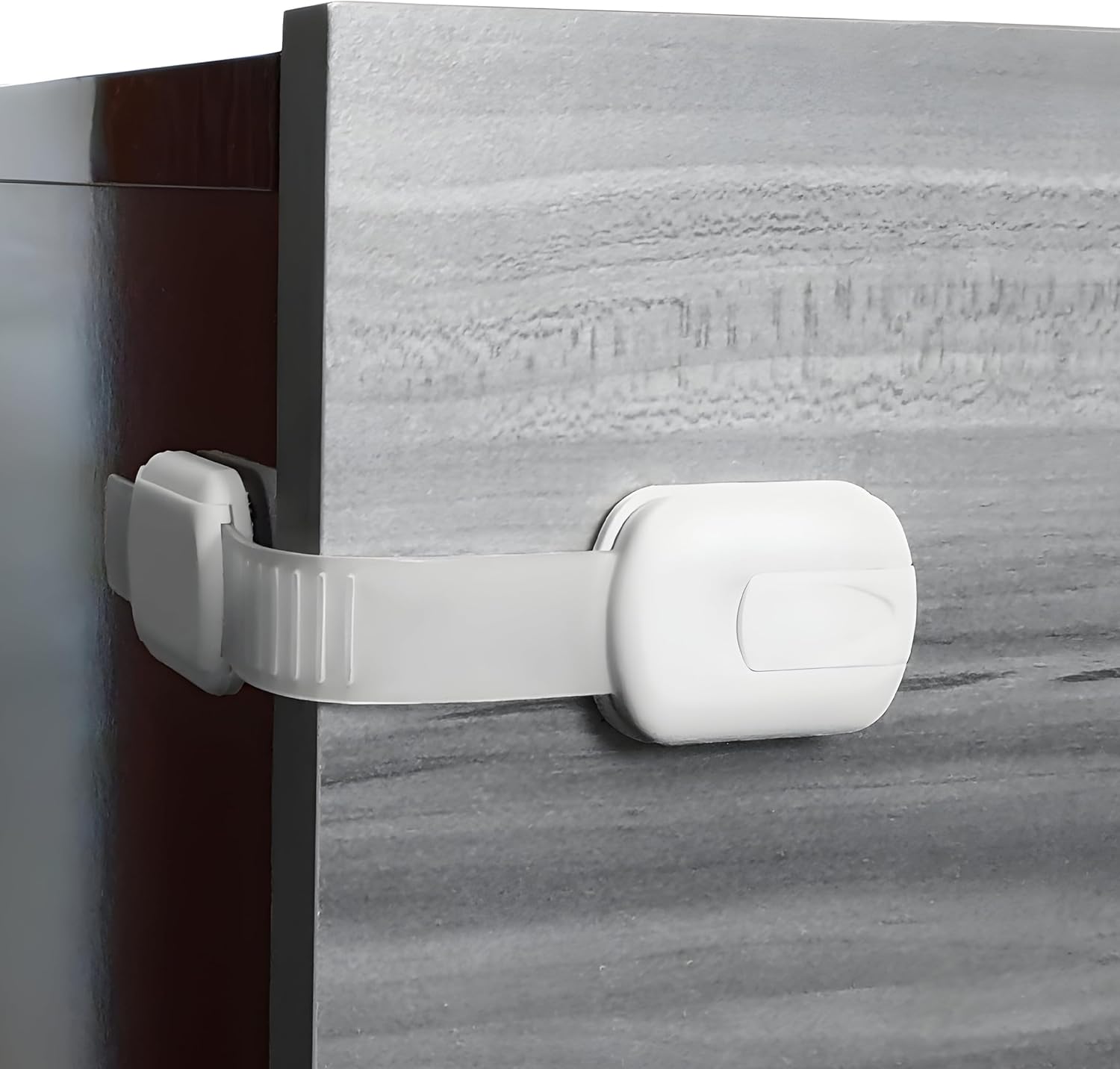 Baby Safety Products, Cupboard Locks for Children, Kids Safety, Kitchen Cupboards, Fridge, Cabinet, Drawers, Toilets, Adjustable Strap Lock with 3M Strong Adhesives (White)