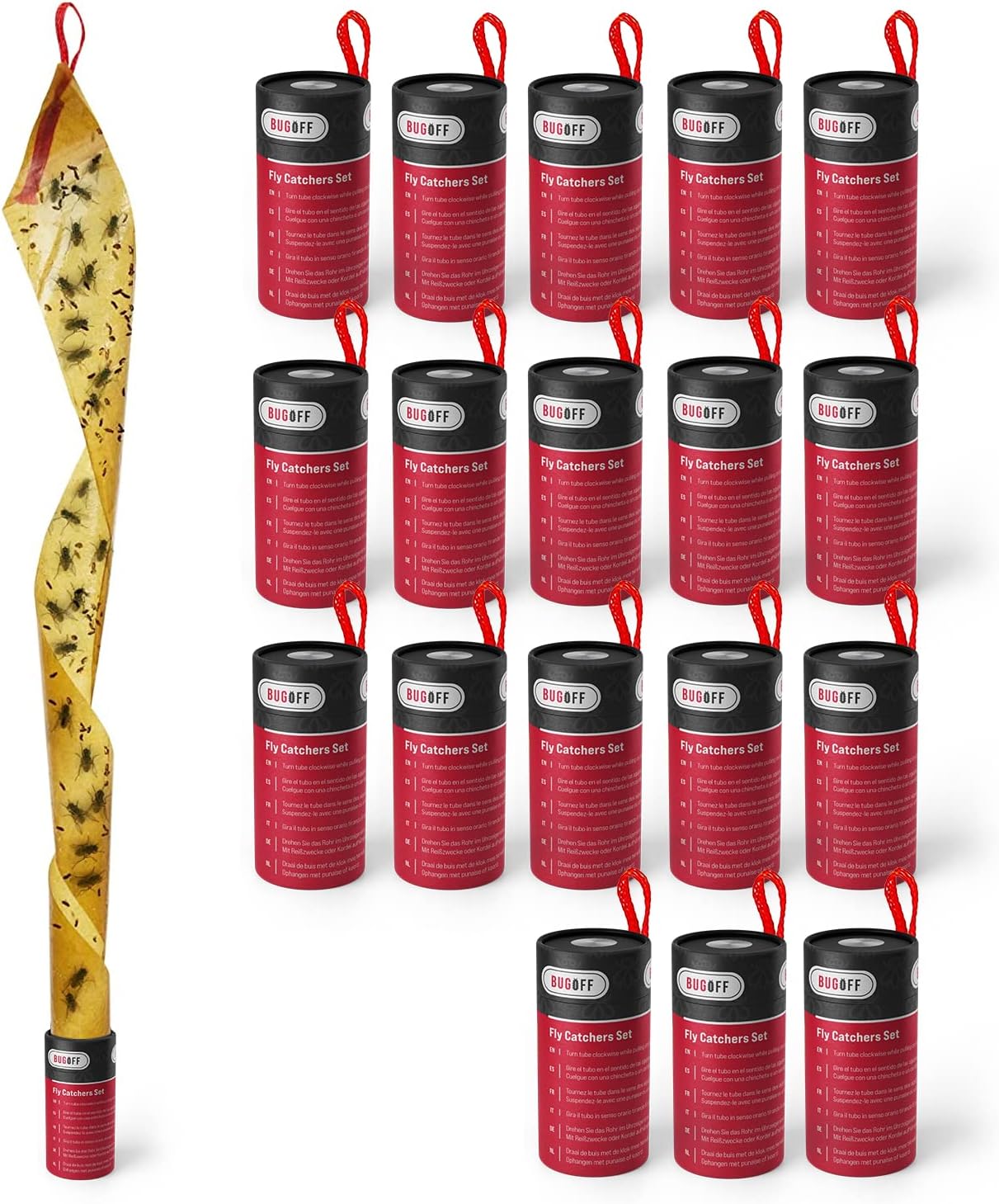 Bugoff Sticky Fly Glue Trap Tape, Pack of 18 Piece, Drosophila Insect Flies Catcher Strips, Fruit Fly Sticky Trap for Indoors, Outdoors, Garden, House, Greenhouse, Home Use, Red