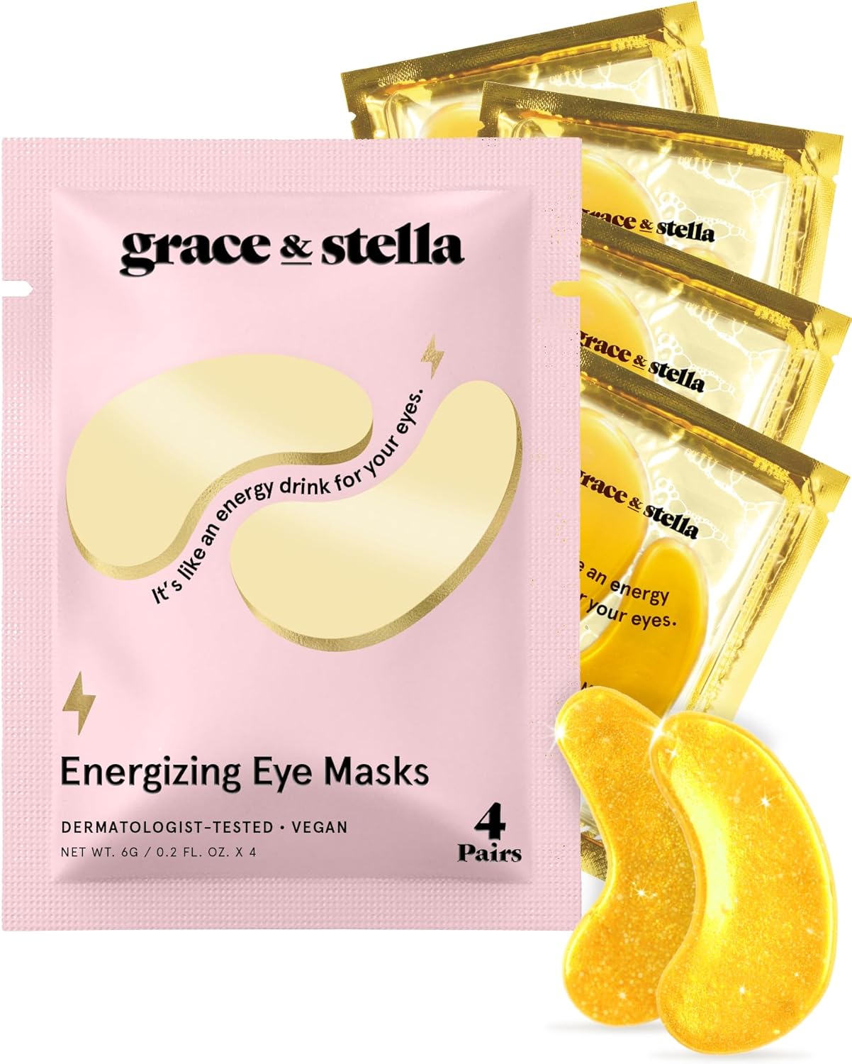 Under Eye Mask - Reduce Dark Circles, Puffy Eyes, Undereye Bags, Wrinkles - Gel Under Eye Patches, Vegan Cruelty-Free Self Care by grace and stella (4 Pairs, Gold)