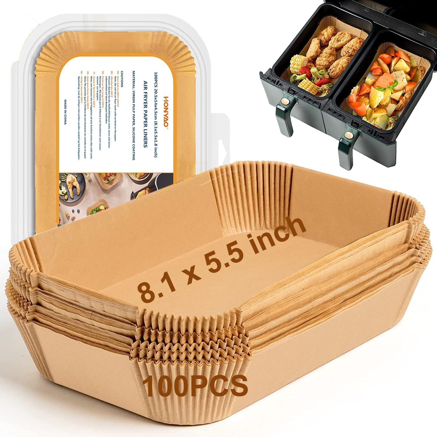 Air Fryer Paper Liners for Ninja Airfryer, 8.1x5.5 inch Rectangle Disposable Parchment Tray for Dual Zone Double Stack XL DZ201/DZ401/DZ550/DZ302/SL401/SL451, Food Grade Accessories BPA free