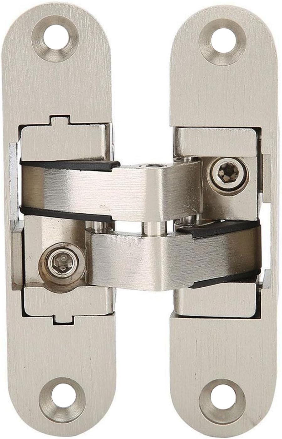DEWIN Hidden Door Hinges, Invisible Hinge with 3 Way Adjustable and 180 Deg Swing, Zinc Alloy Concealed Door Hinges for Bookcase Kitchen Wardrobes (Silver)